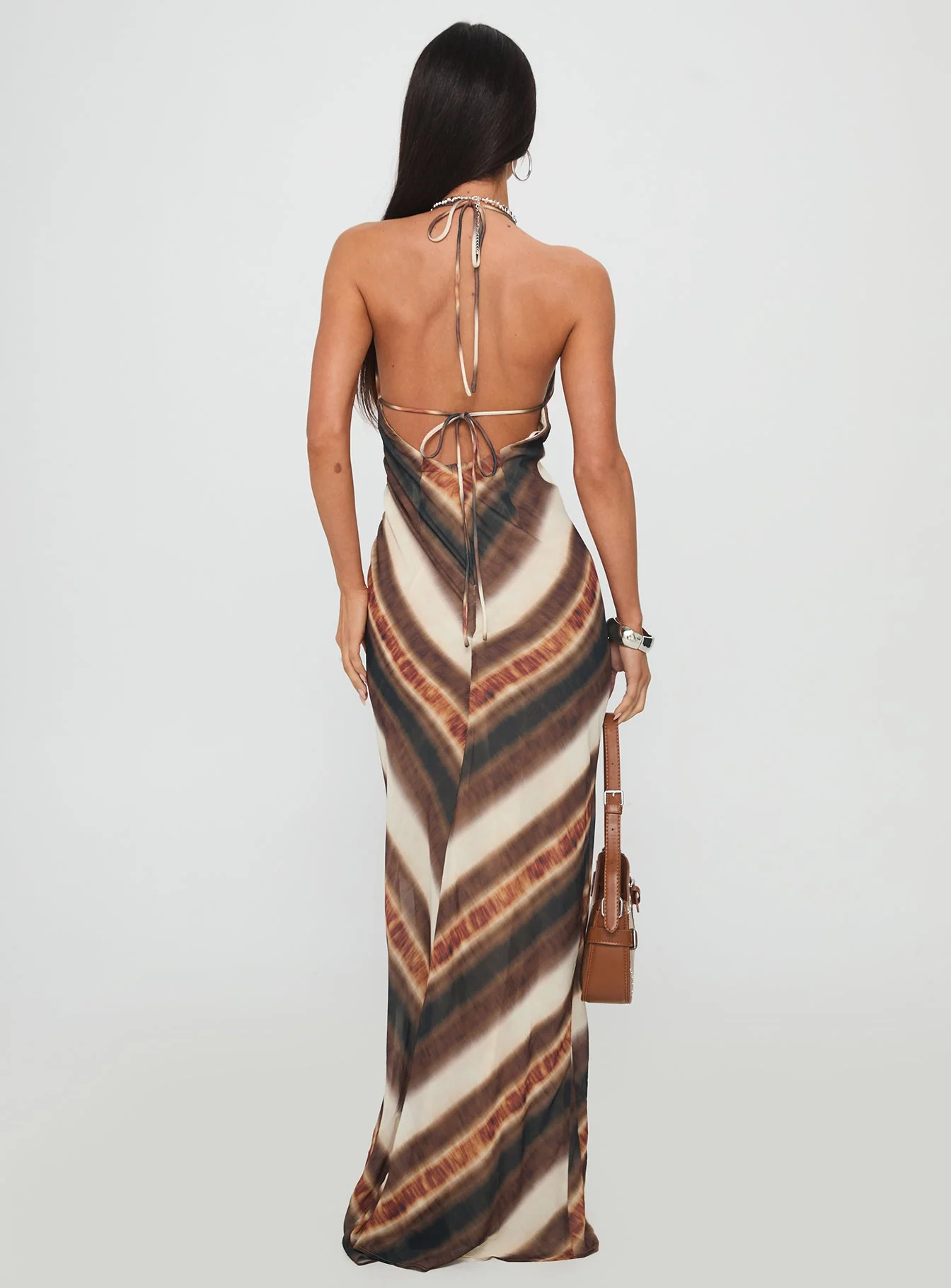 Esmira Halter Maxi Dress Brown Stripe - Image 6