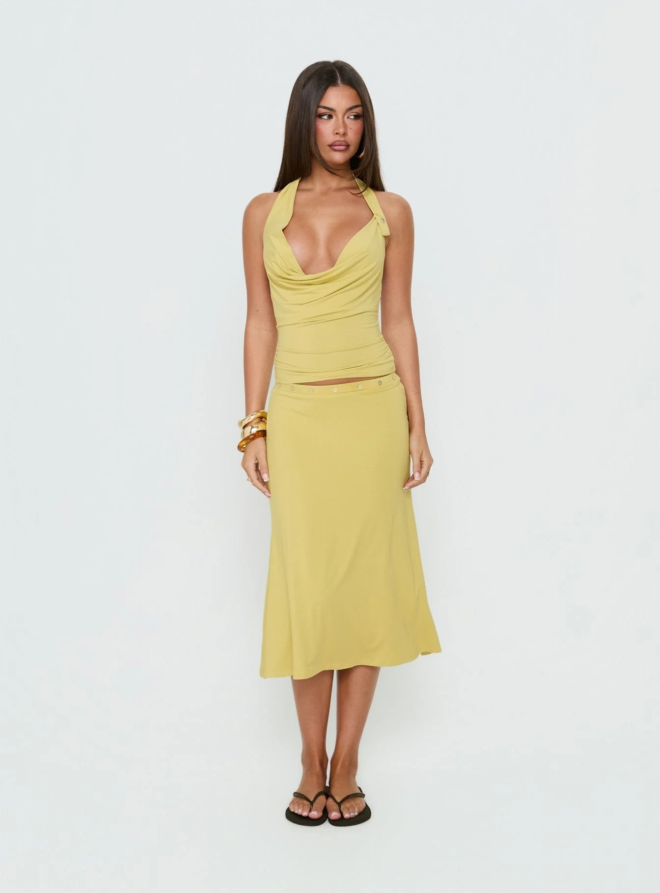Esperia Button Midi Skirt Green - Image 2