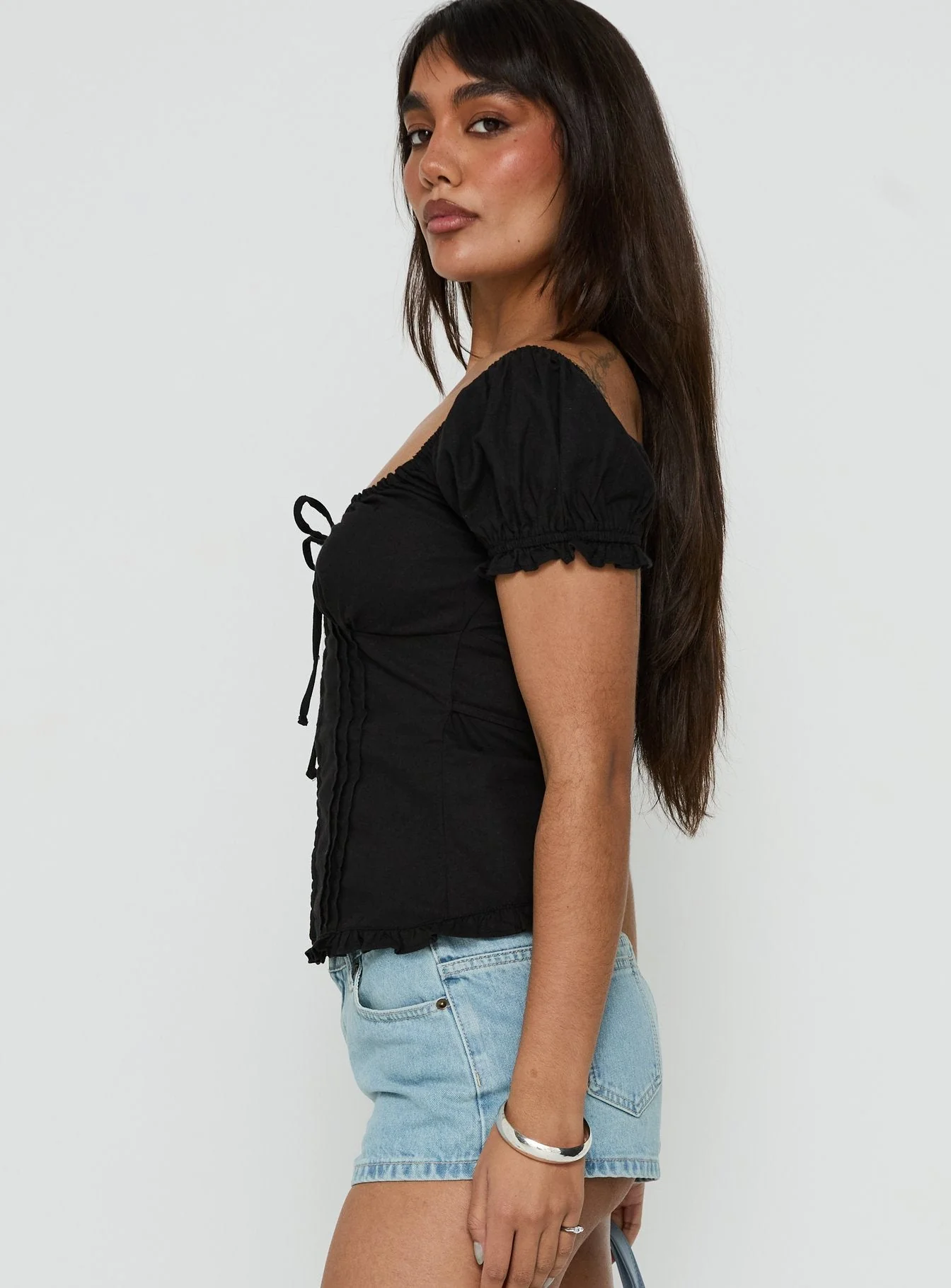 Fabiella Puff Sleeve Blouse Top Black - Image 3