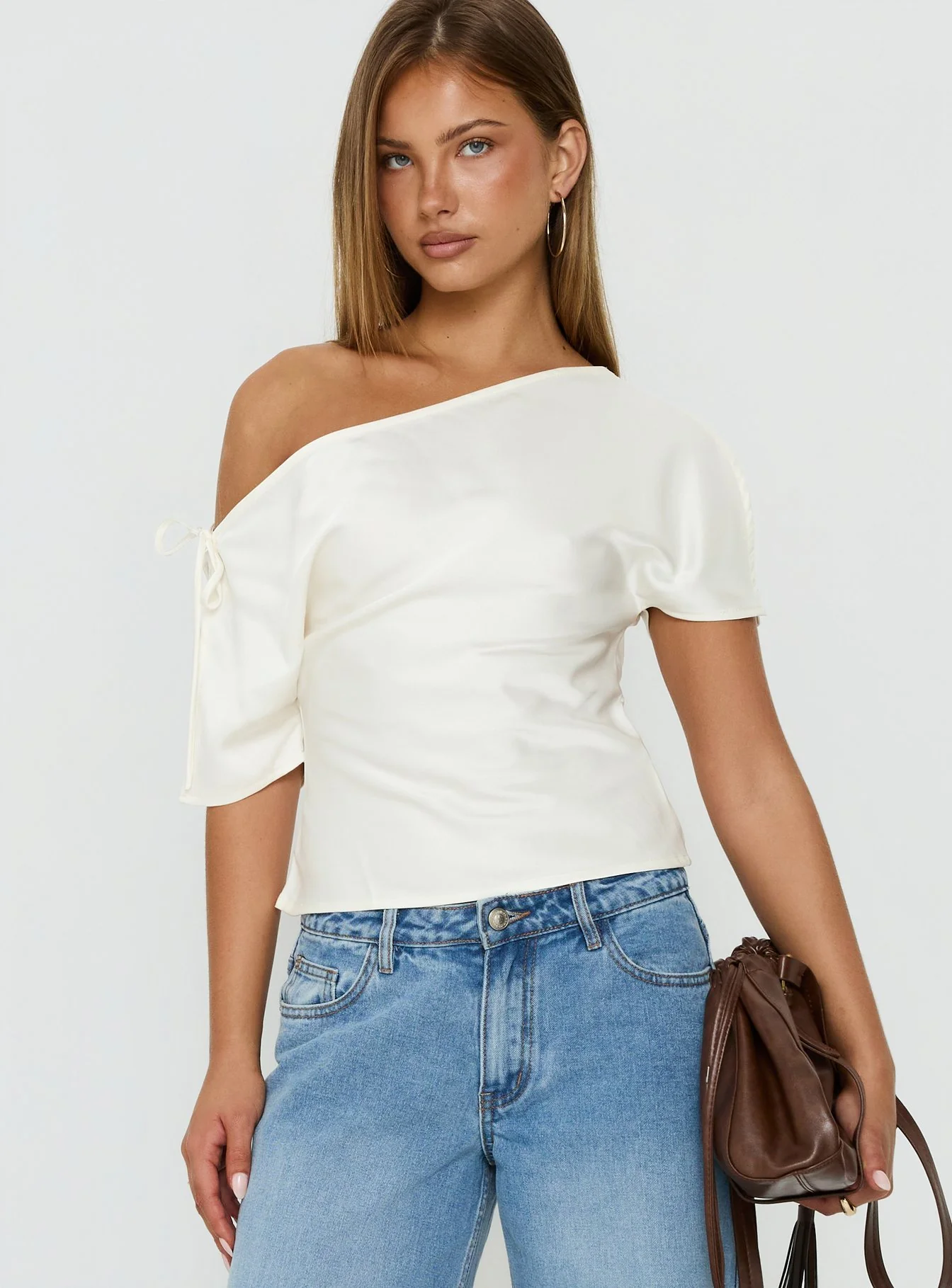 Faisa Off Shoulder Satin Top Cream - Image 2