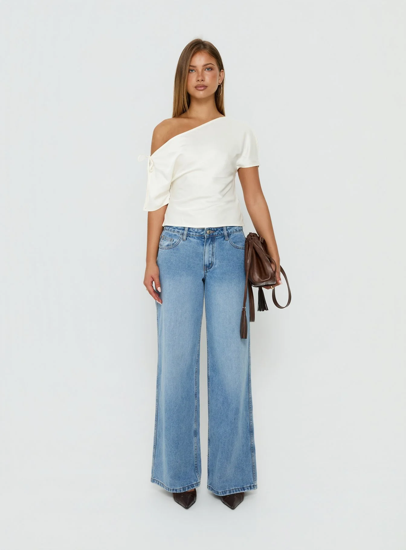 Faisa Off Shoulder Satin Top Cream - Image 7