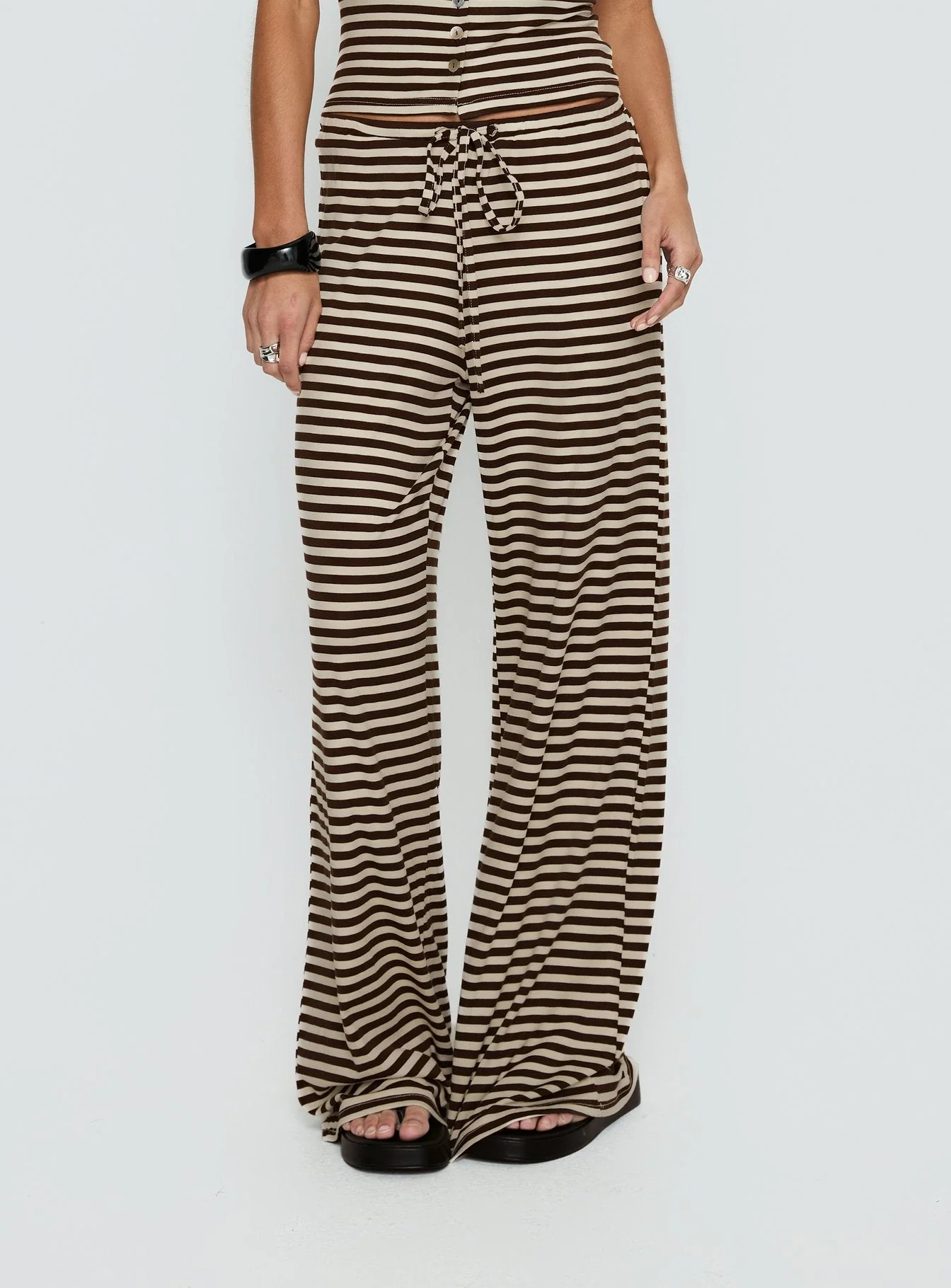 Gavrielle Jersey Wide Leg Trousers Chocolate / Cream Stripe - Image 2