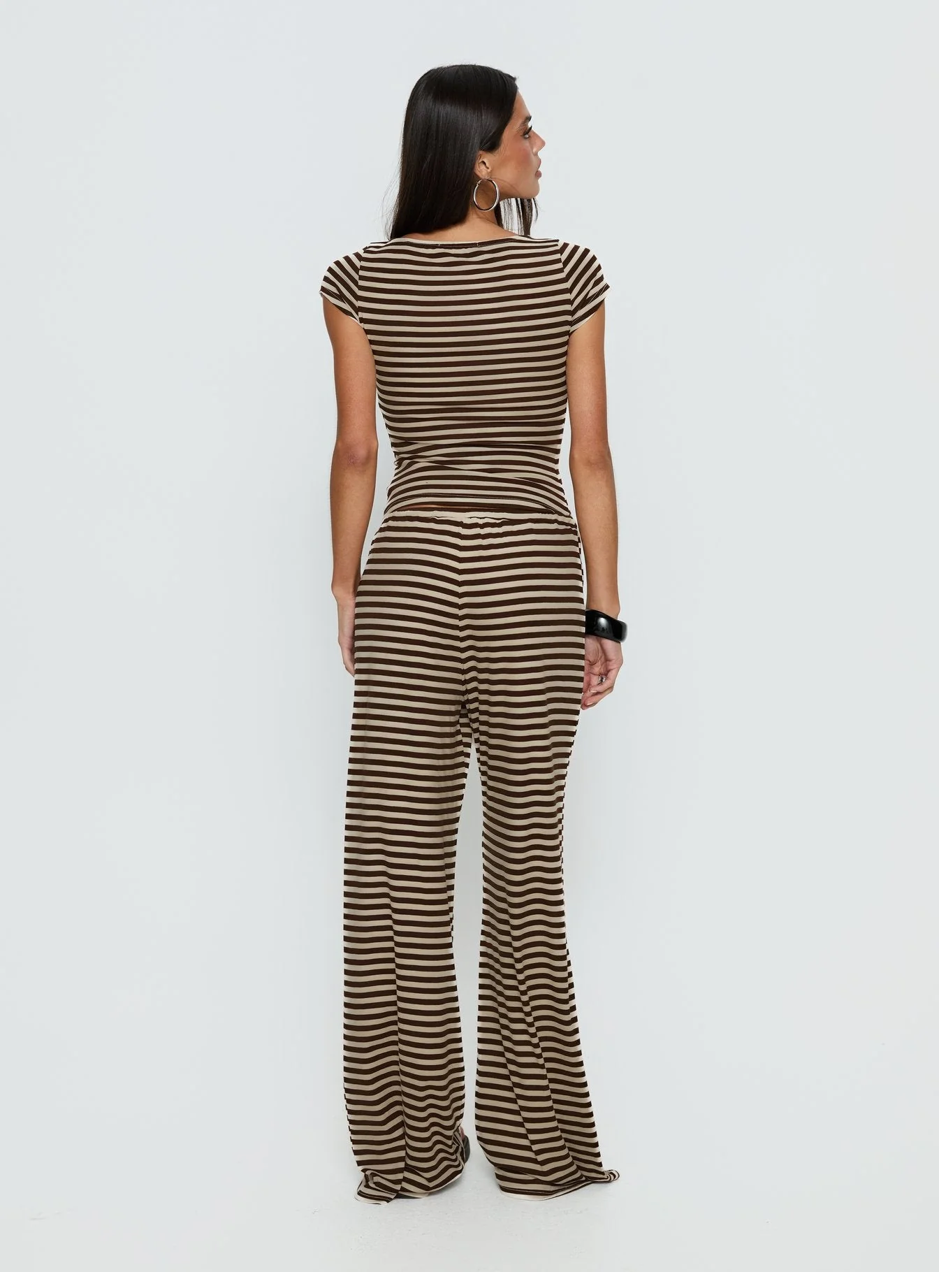 Gavrielle Jersey Wide Leg Trousers Chocolate / Cream Stripe - Image 5