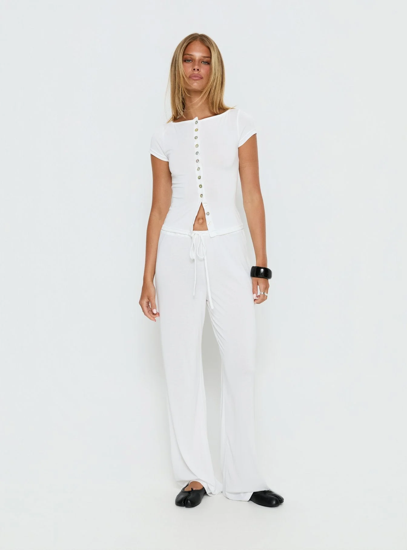 Gavrielle Jersey Wide Leg Trousers White - Image 3