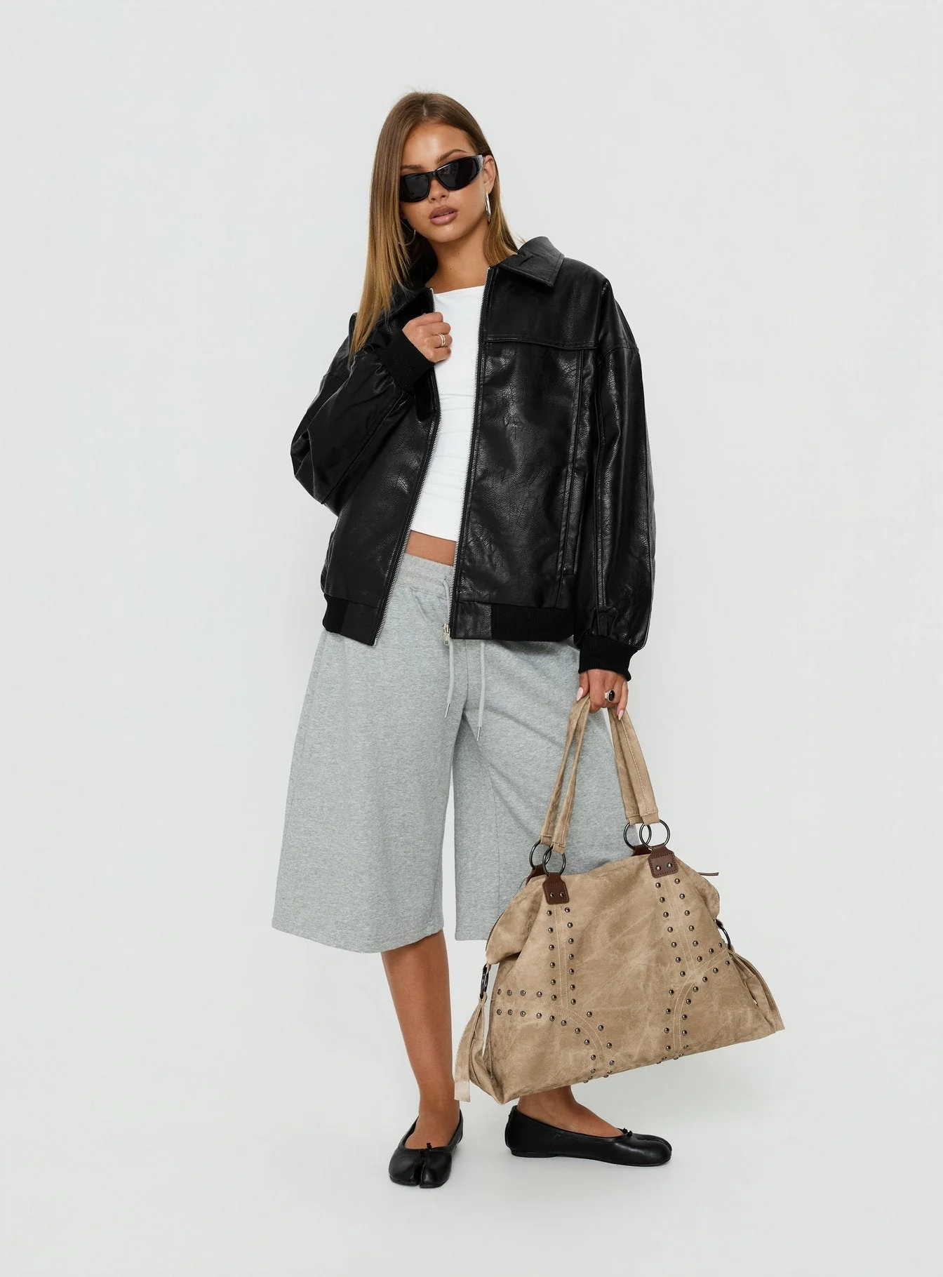 Goldsmith Faux Leather Bomber Jacket Black - Image 3