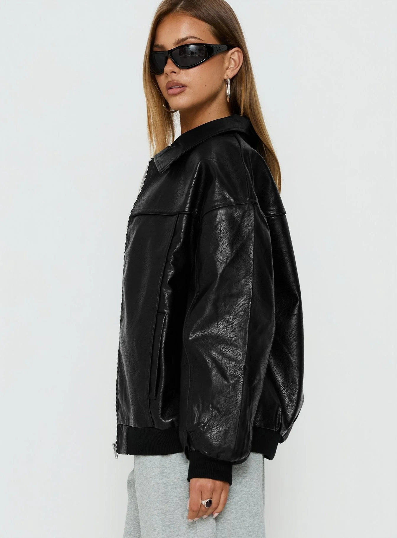 Goldsmith Faux Leather Bomber Jacket Black - Image 4