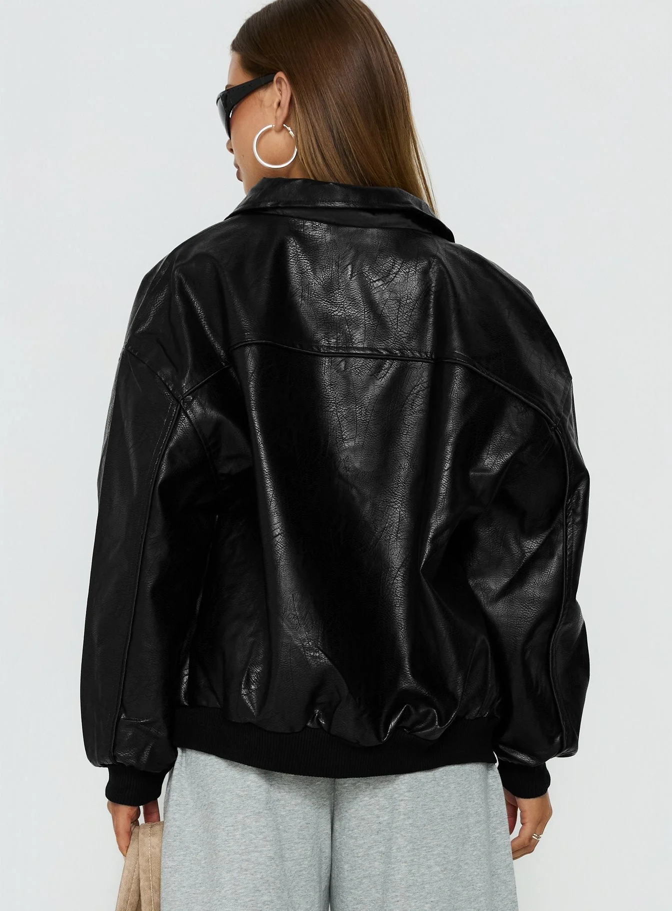 Goldsmith Faux Leather Bomber Jacket Black - Image 5