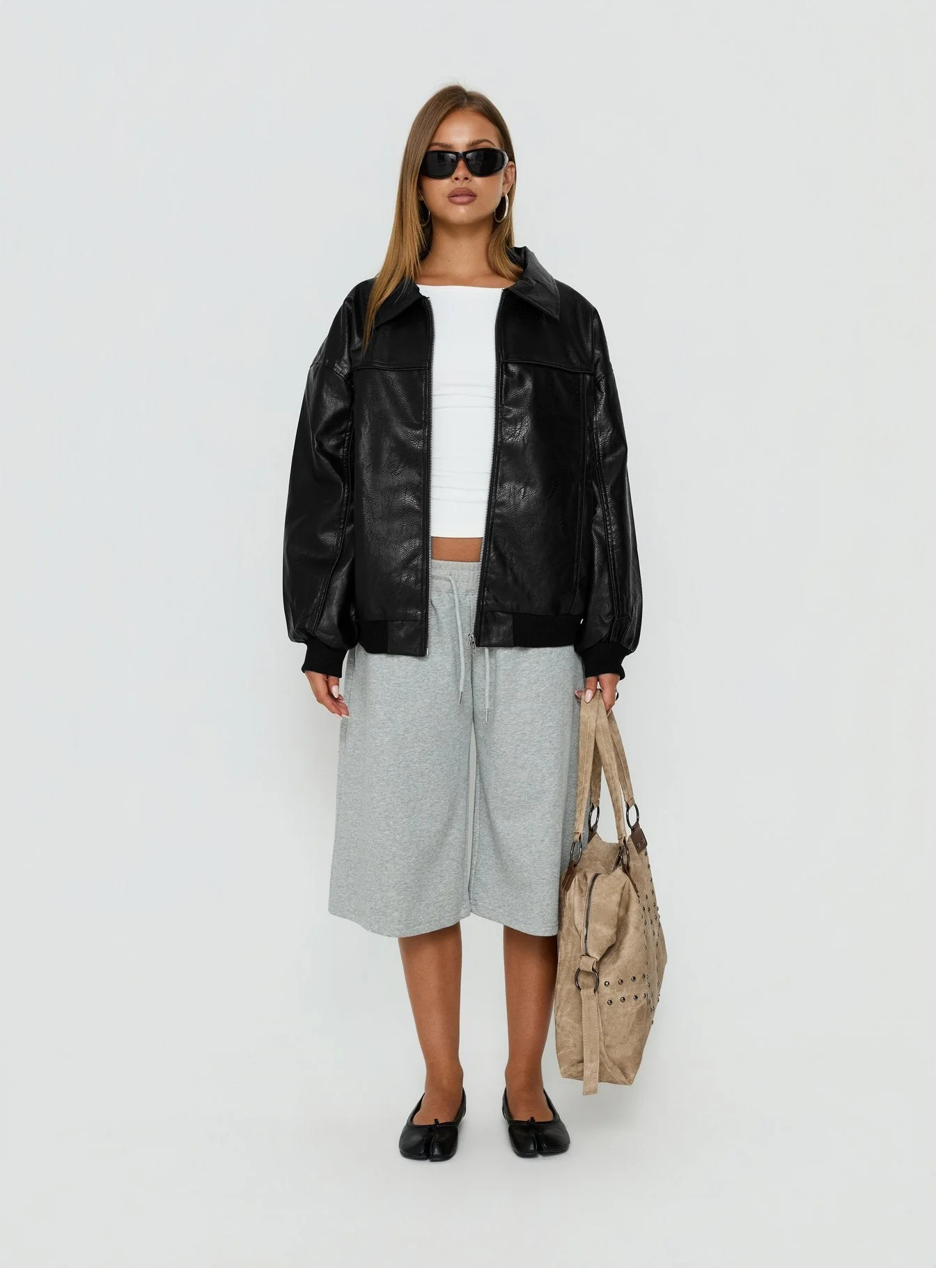Goldsmith Faux Leather Bomber Jacket Black - Image 7
