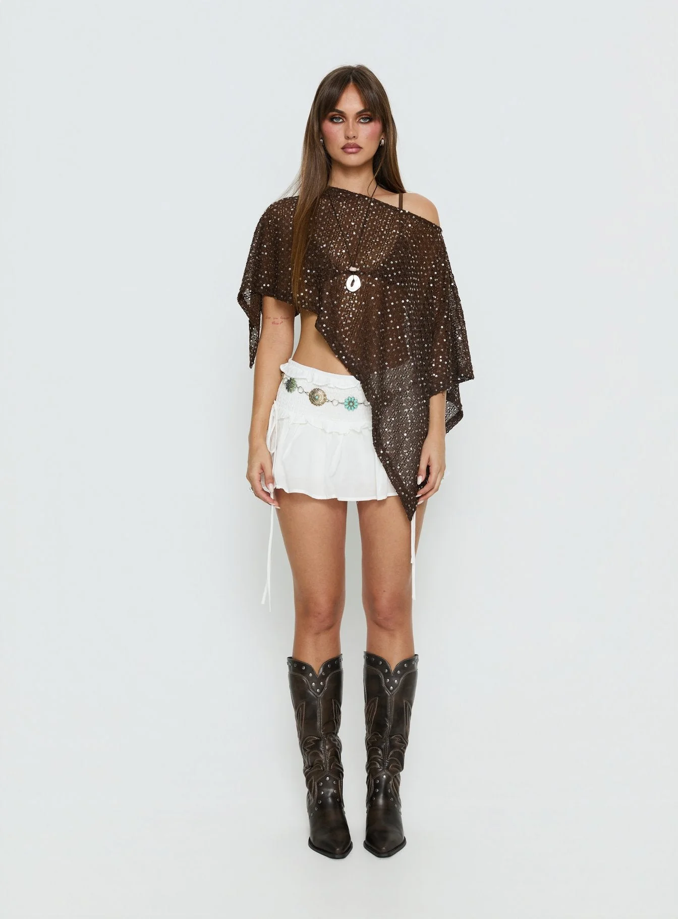 Grotto Asymmetrical Boat Neck Poncho Brown Sparkle - Image 7