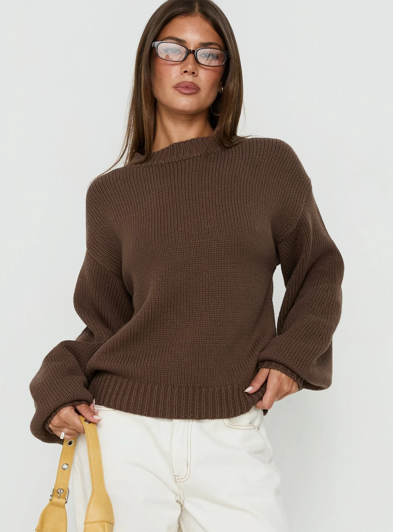 Harmony Balloon Sleeve Knit Sweater Dark Brown - Image 2