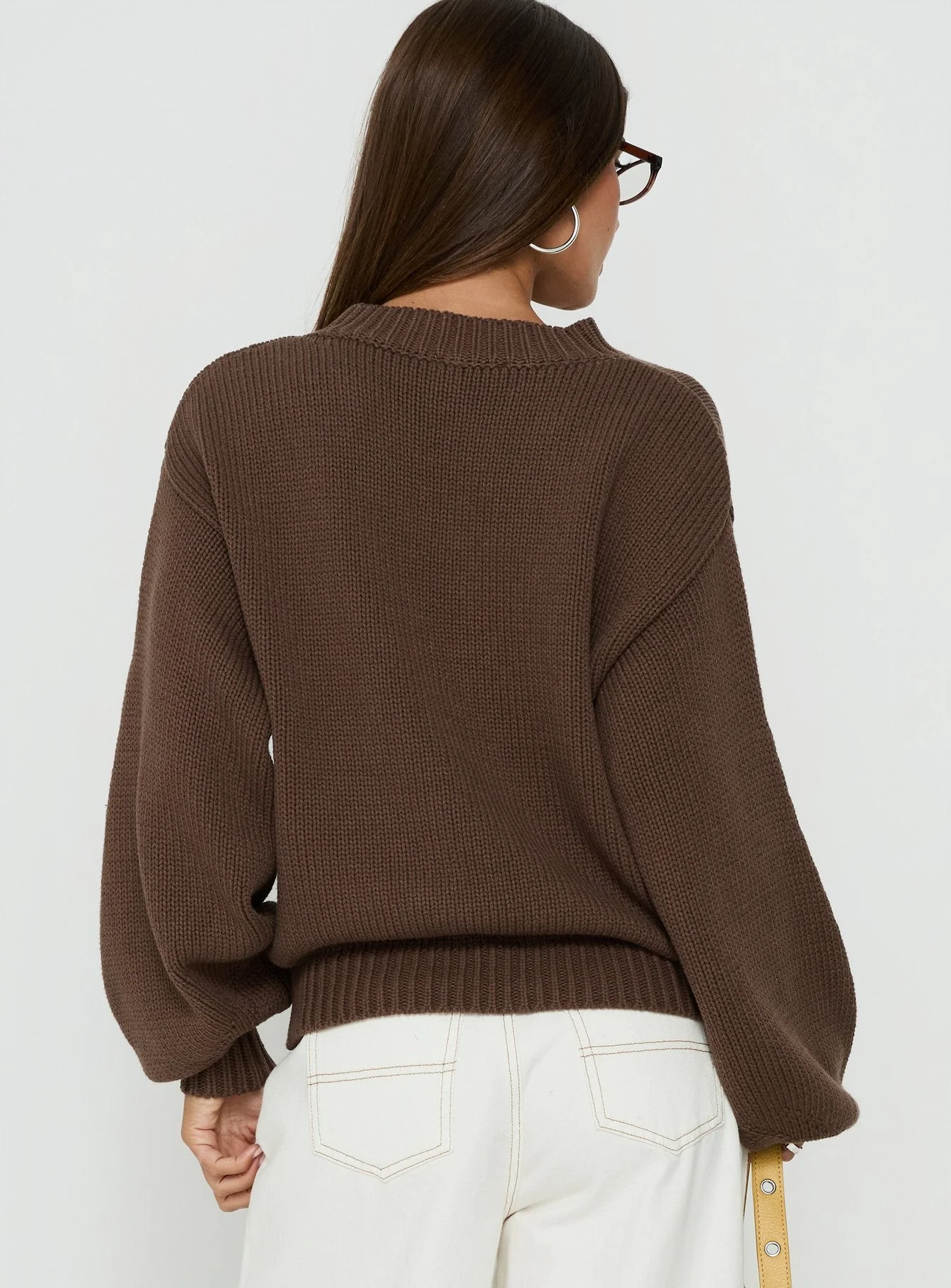 Harmony Balloon Sleeve Knit Sweater Dark Brown - Image 5