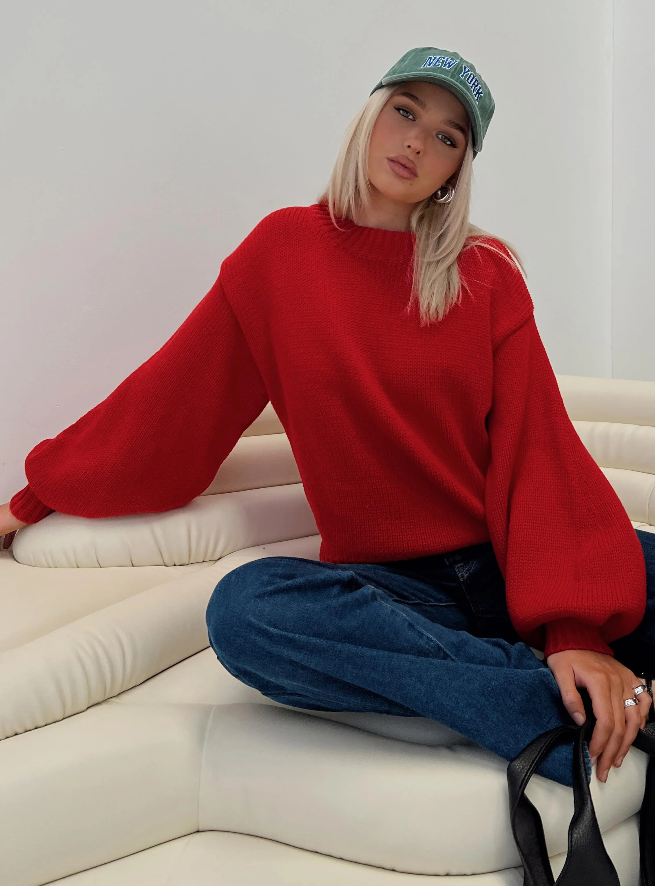 Harmony Balloon Sleeve Knit Jumper Red - Image 9
