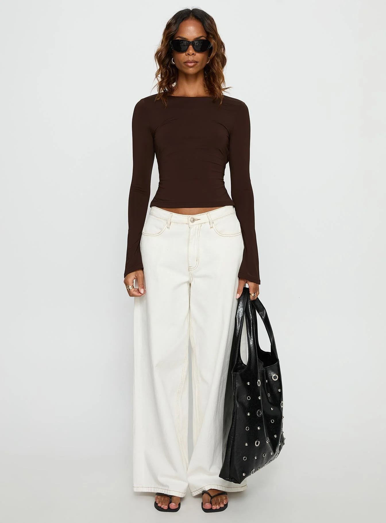 Harpur Long Sleeve Backless Top Chocolate - Image 6