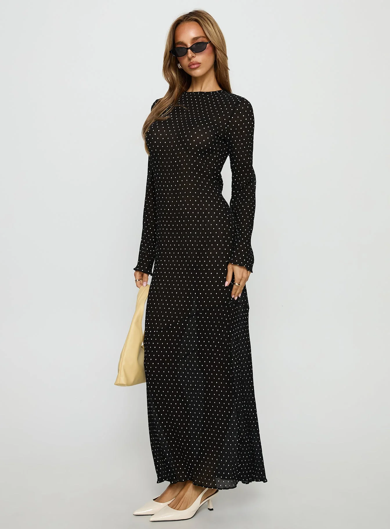 Haven Long Sleeve Maxi Dress Noir Polka - Image 4