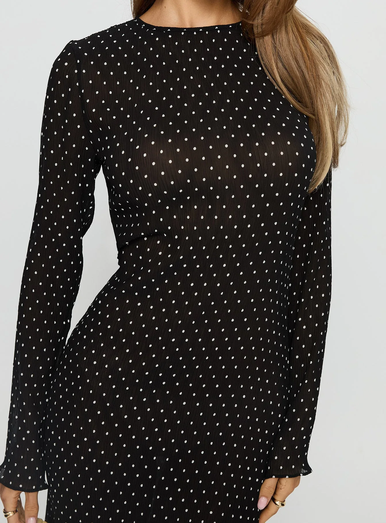 Haven Long Sleeve Maxi Dress Noir Polka - Image 6