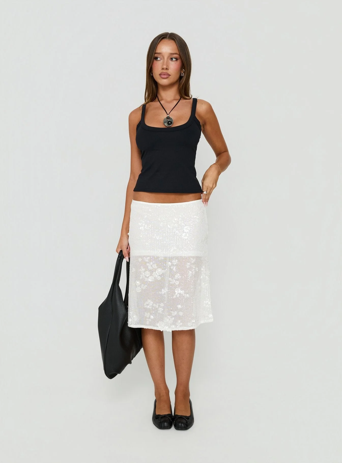 Heart Stealer Sheer Sequin Midi Skirt White - Image 3