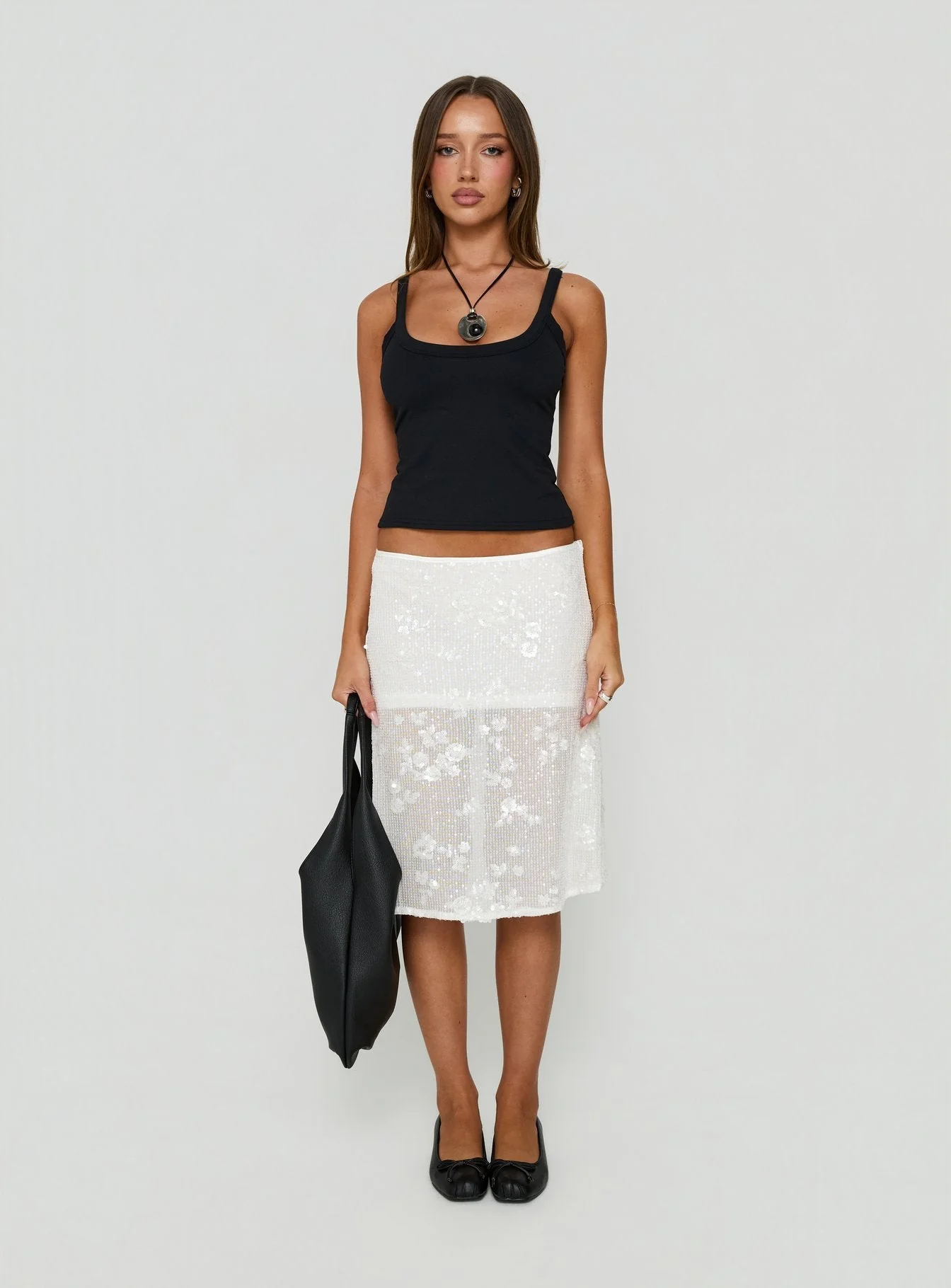 Heart Stealer Sheer Sequin Midi Skirt White - Image 7