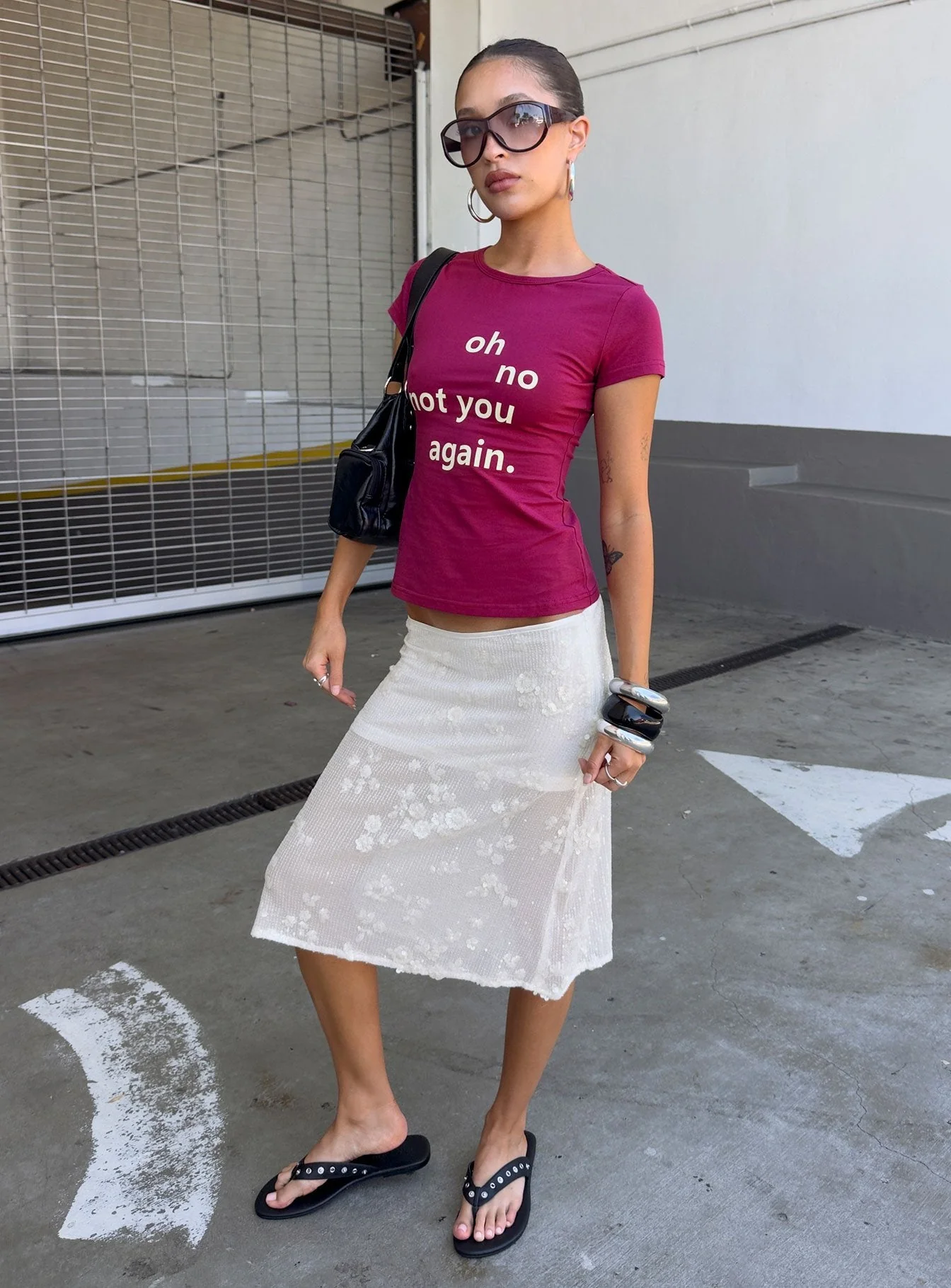 Heart Stealer Sheer Sequin Midi Skirt White - Image 8