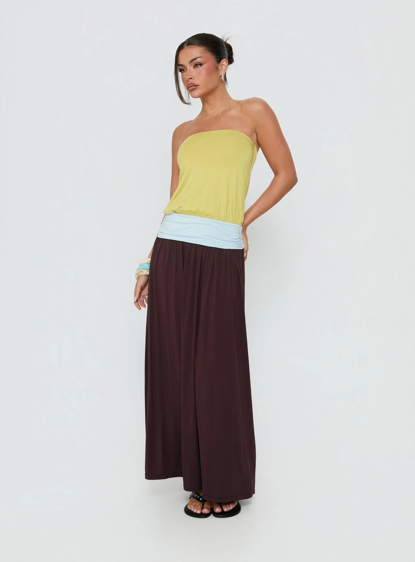 Heart Swarm Colour Block Strapless Maxi Dress Multi - Image 3