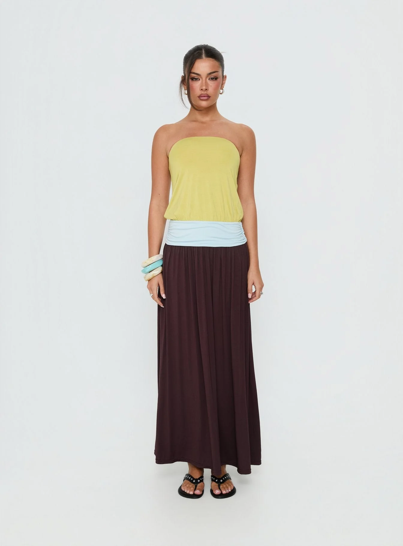 Heart Swarm Colour Block Strapless Maxi Dress Multi - Image 8