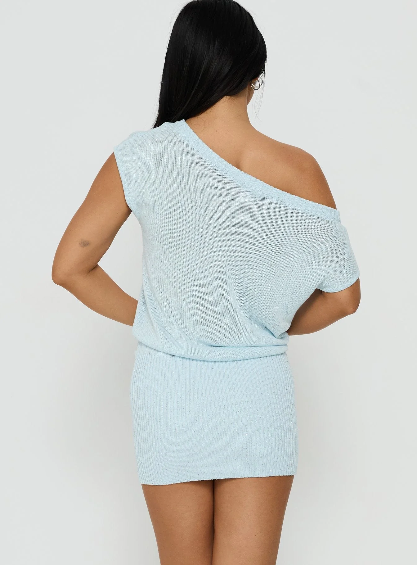 Idilia Off Shoulder Knit Mini Dress Blue - Image 4