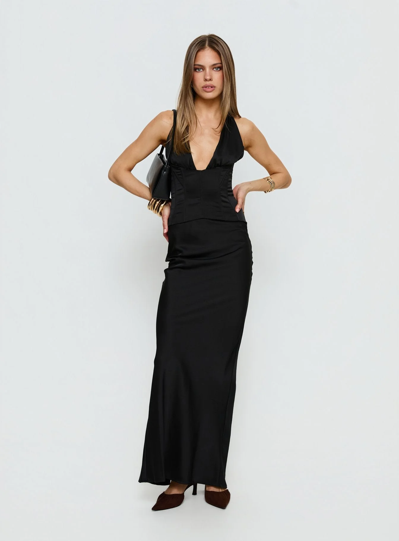 In A Trance Halter Corset Maxi Dress Black - Image 3