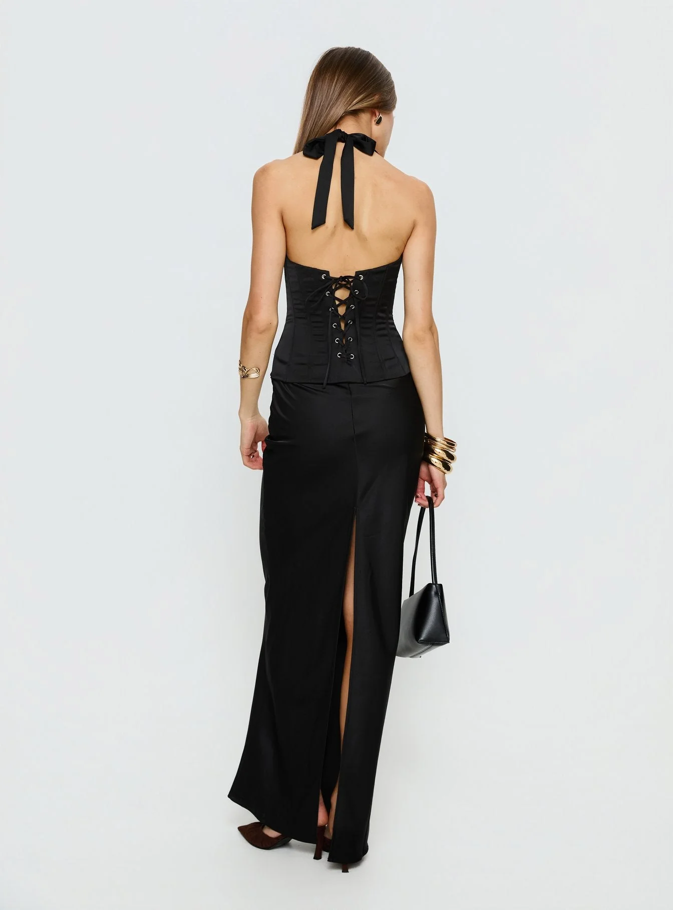 In A Trance Halter Corset Maxi Dress Black - Image 5
