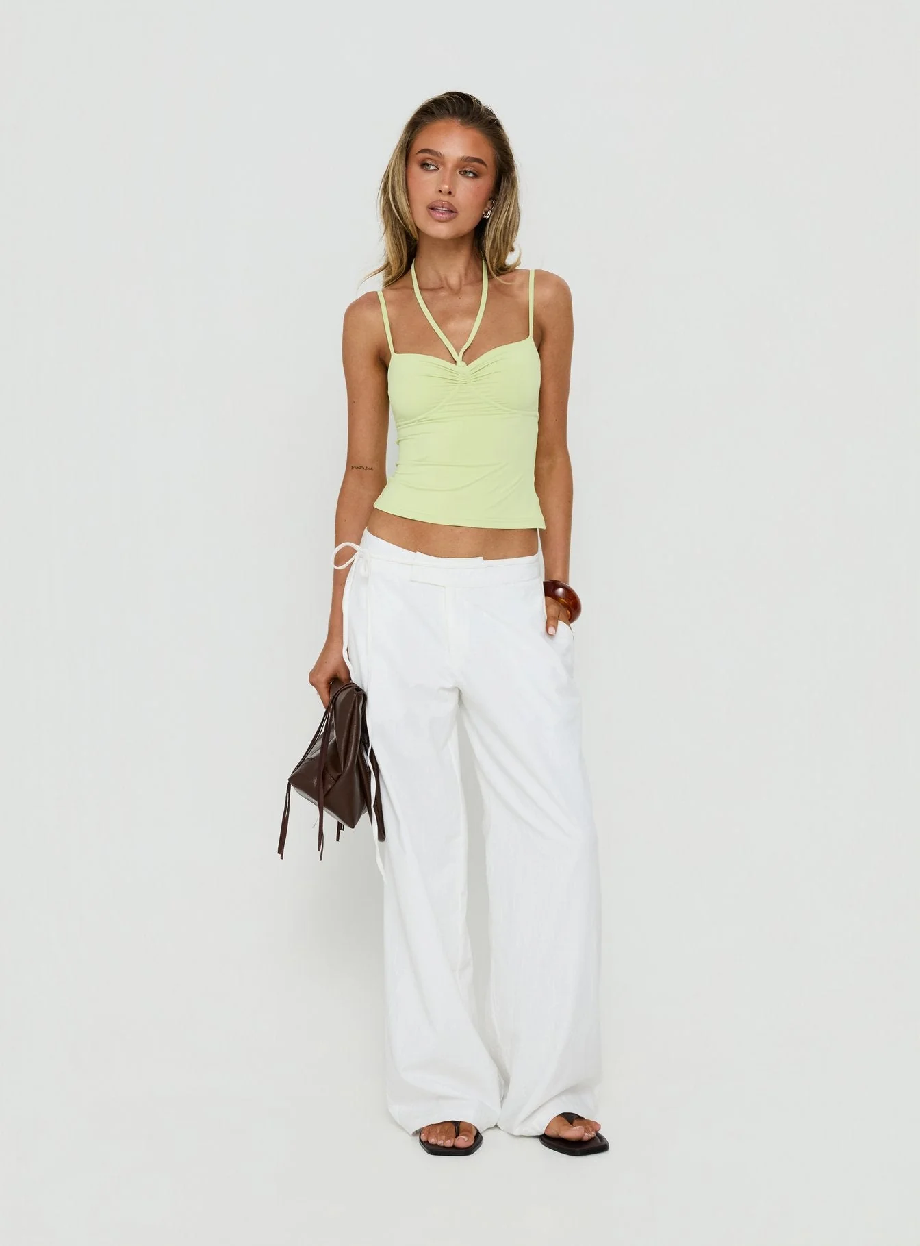 Isamie Drawstring Tie Wrap Top Lime - Image 2
