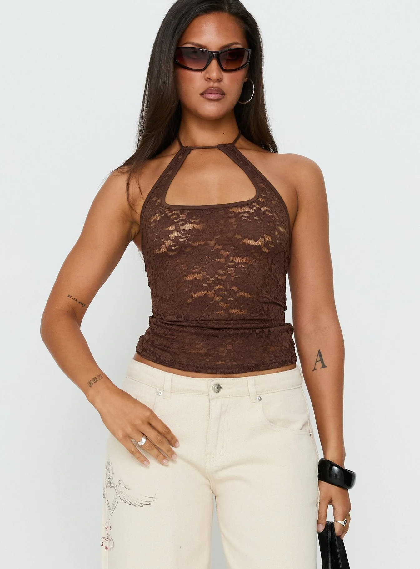 Janais Lace Tie Neck Top Chocolate - Image 7