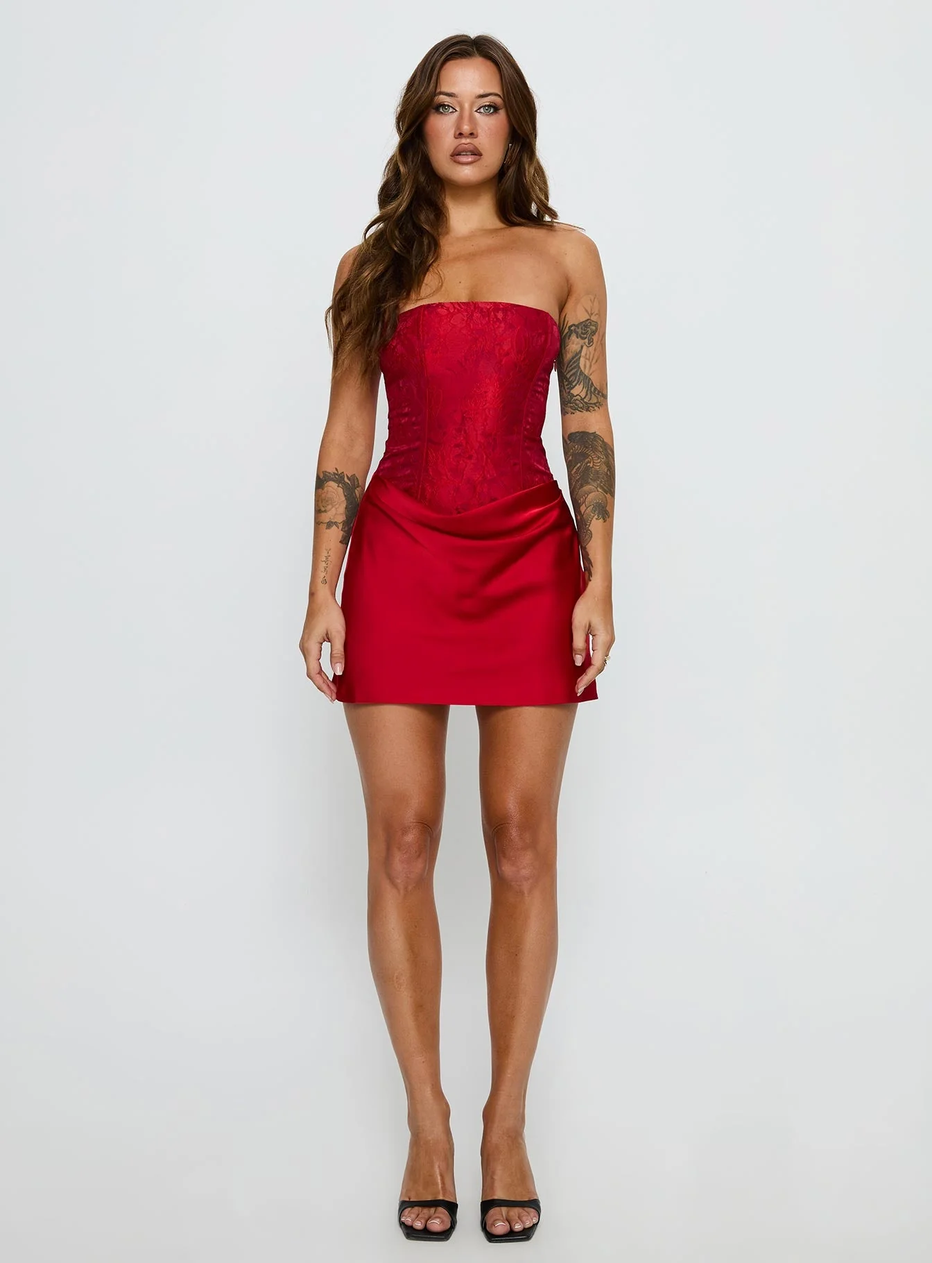 Jenevieve Strapless Drape Mini Dress Red - Image 7