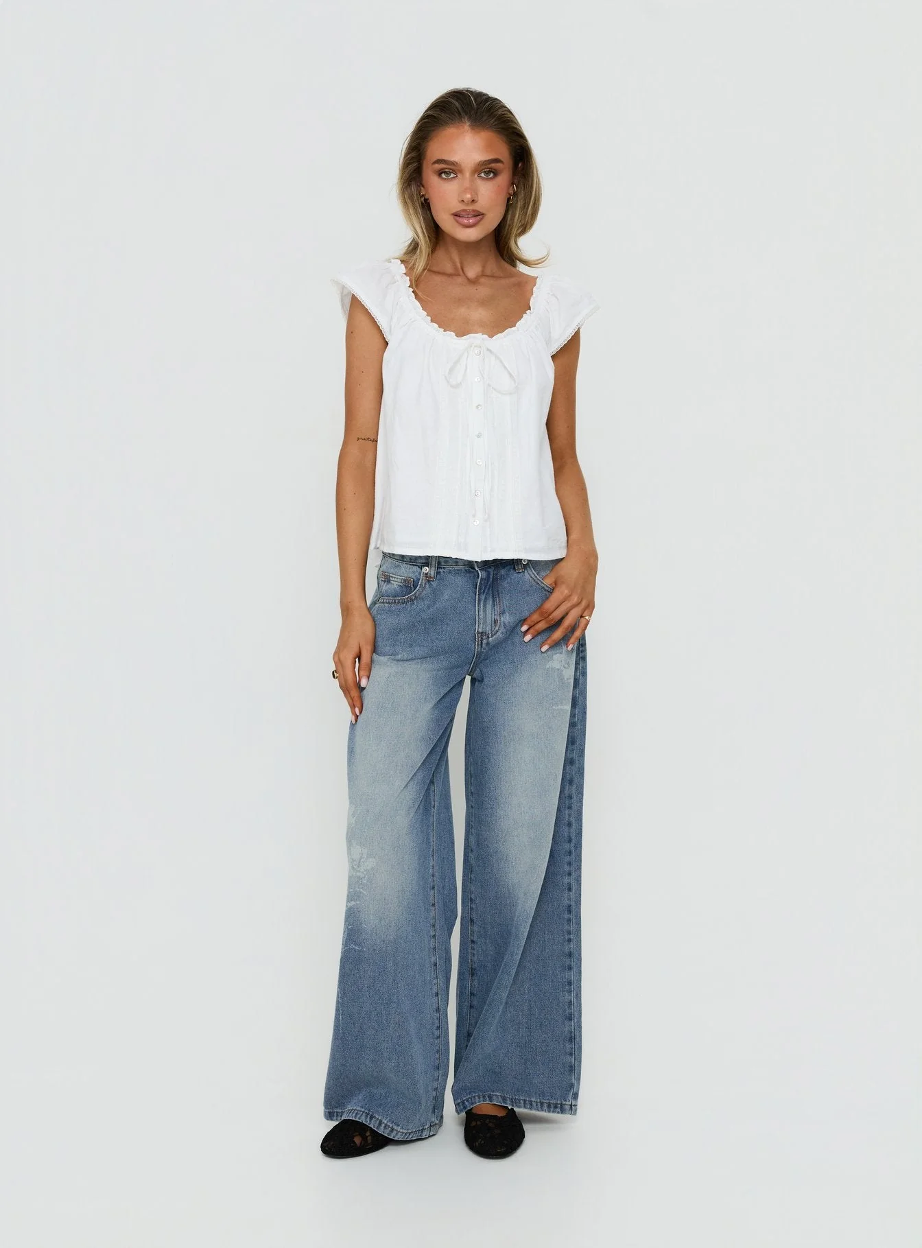 Johnni Floral Printed Low Rise Jeans Mid Wash - Image 3