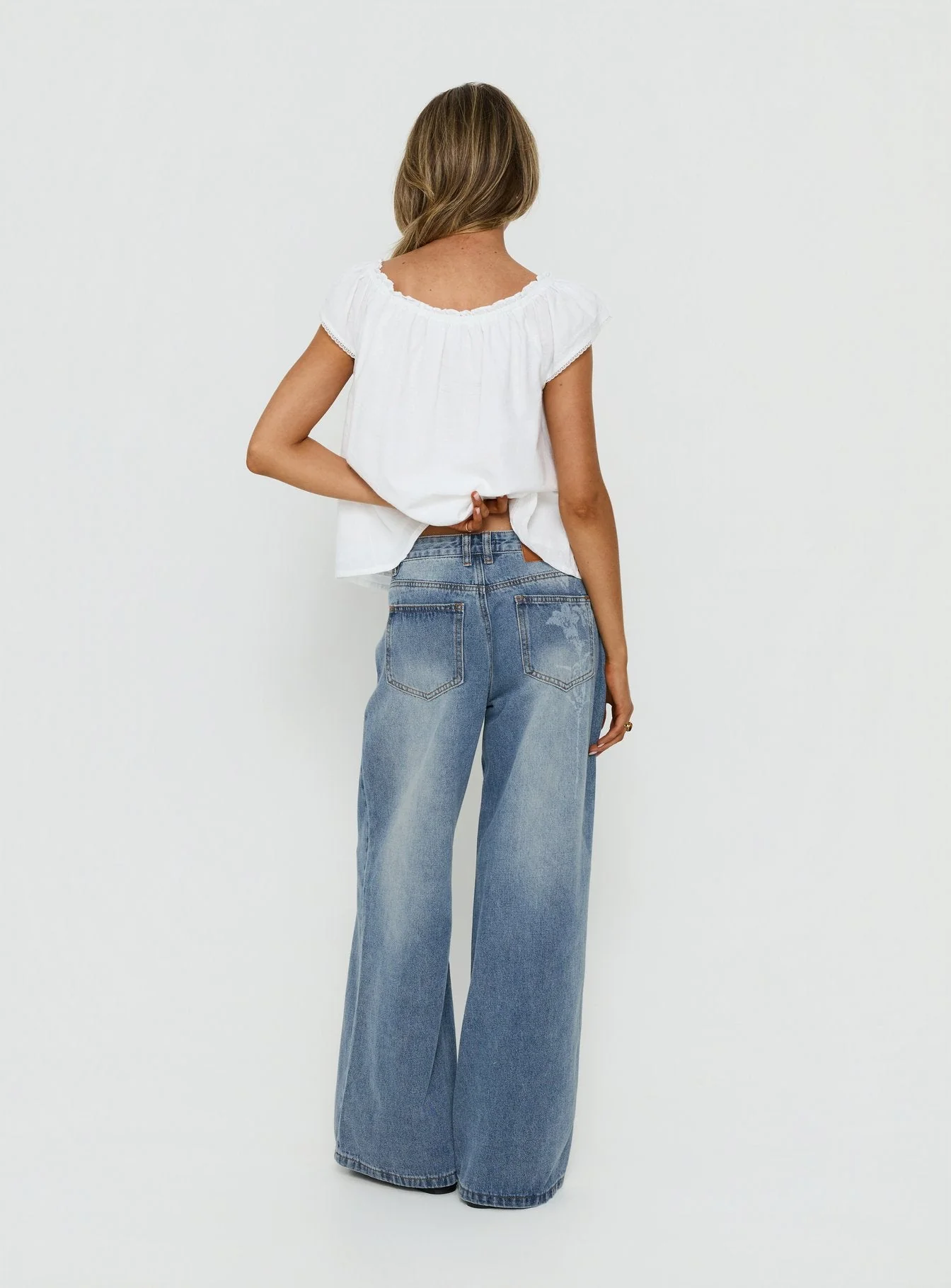 Johnni Floral Printed Low Rise Jeans Mid Wash - Image 5