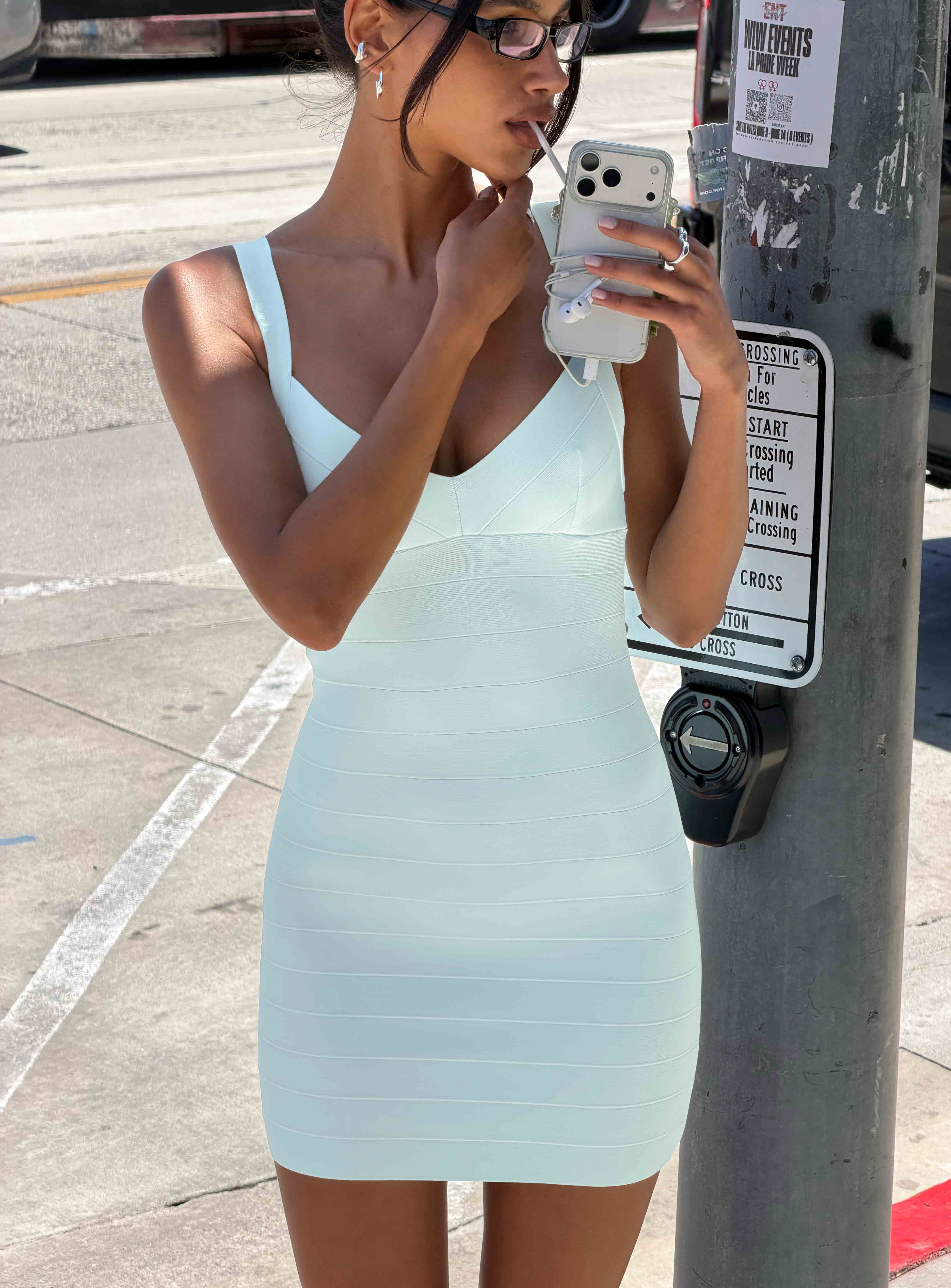 Justina Bandage Mini Dress Pastel Blue - Image 11