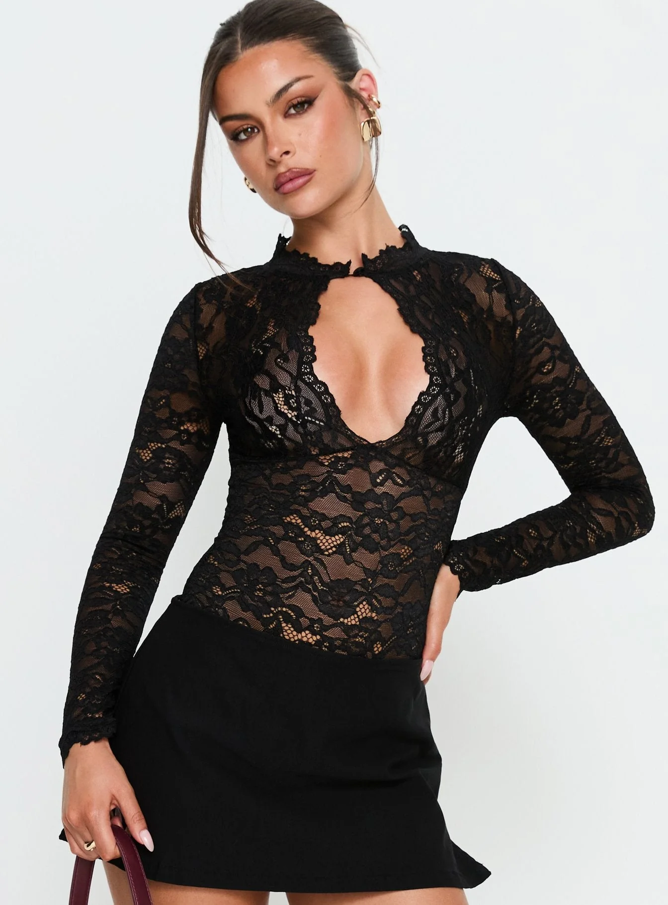 Kamara Long Sleeve Lace Bodysuit Black - Image 2