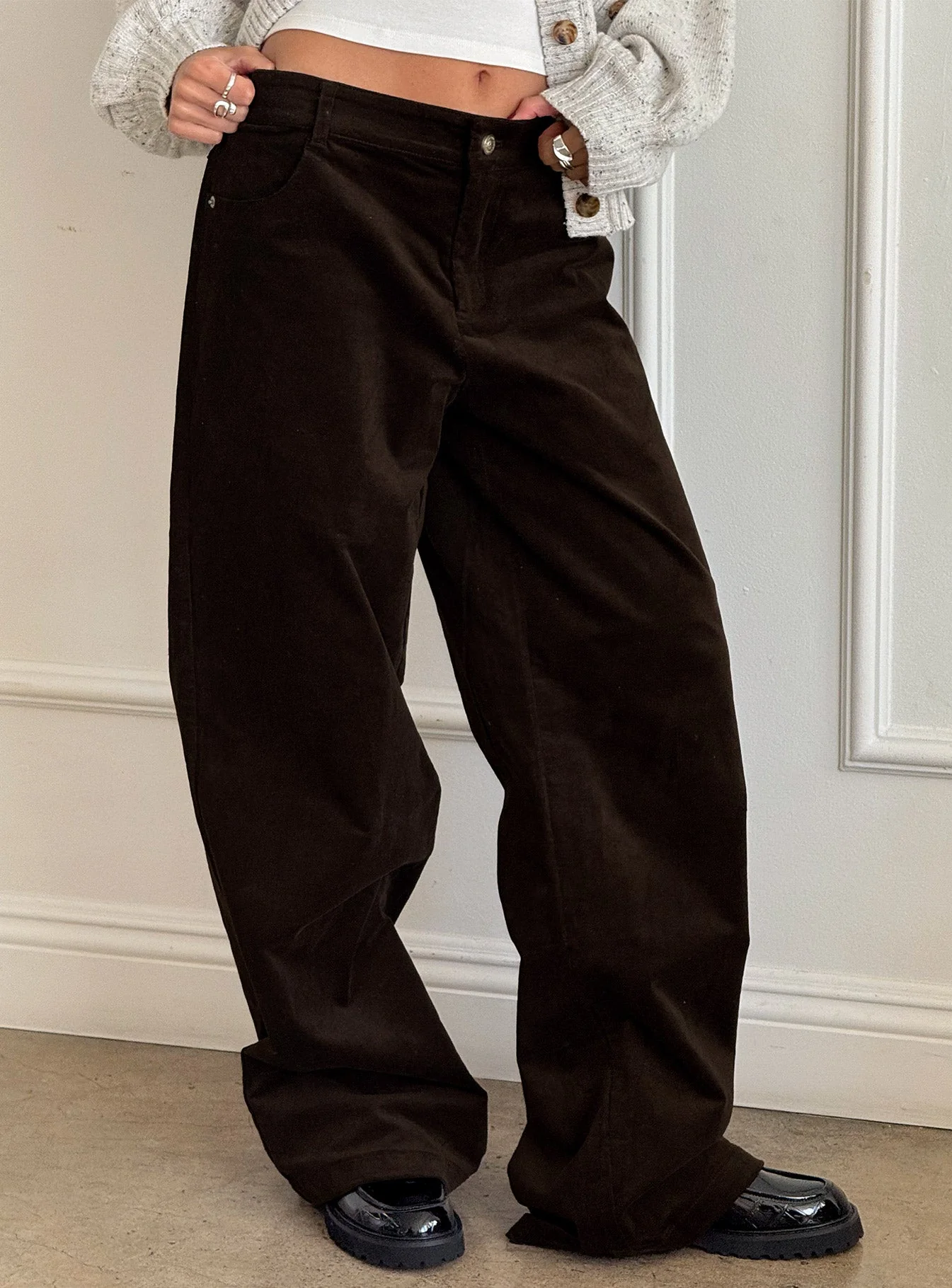Kenza Wide Leg Corduroy Trousers Brown