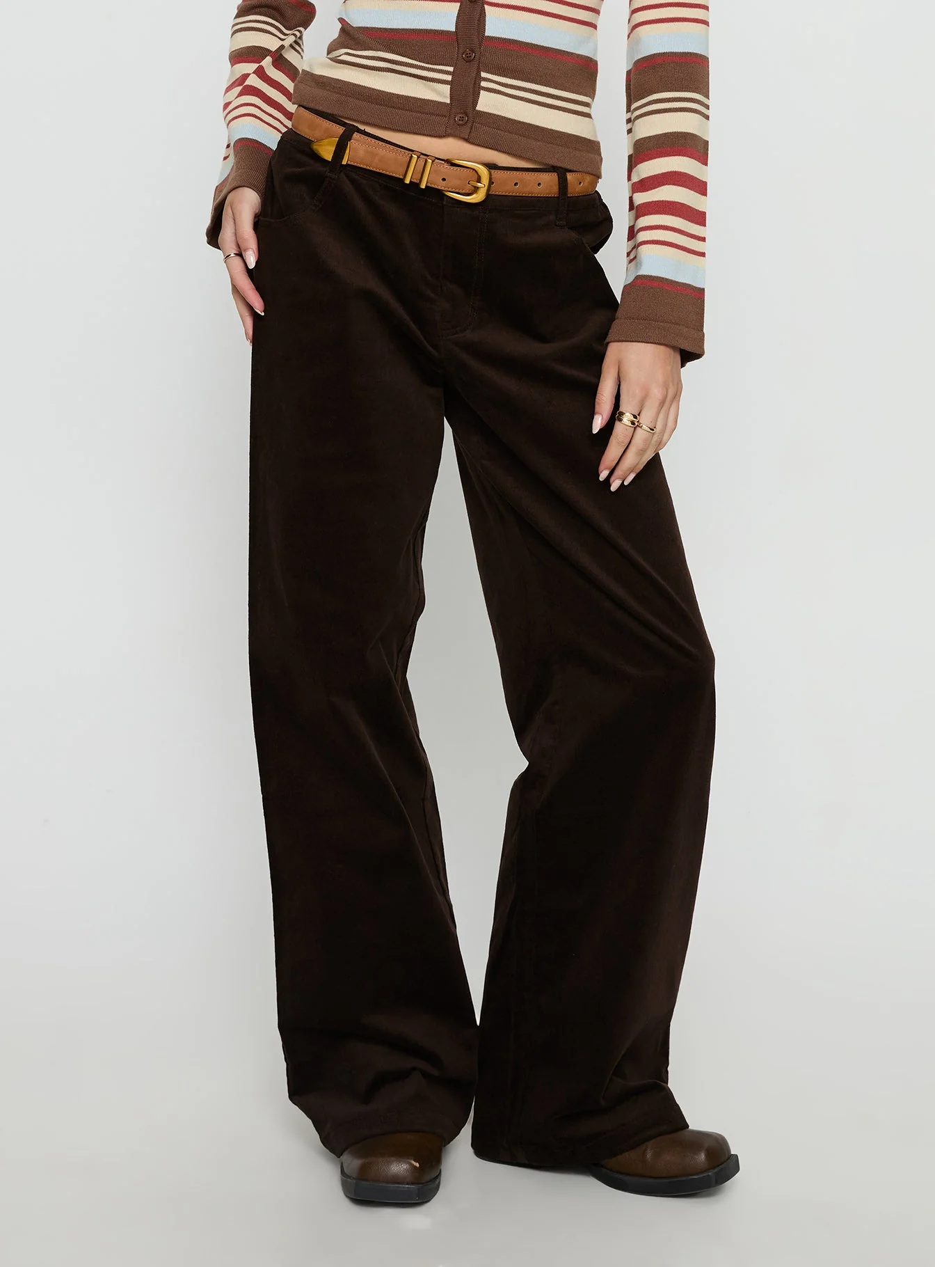 Kenza Wide Leg Corduroy Trousers Brown - Image 2