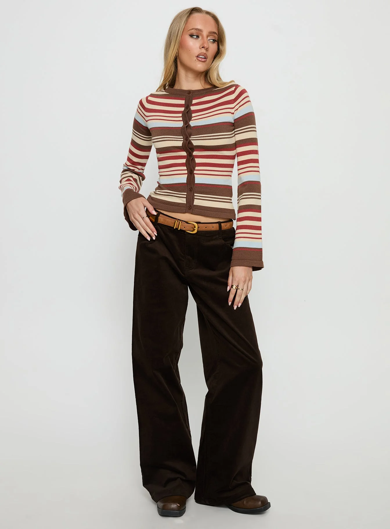 Kenza Wide Leg Corduroy Trousers Brown - Image 3