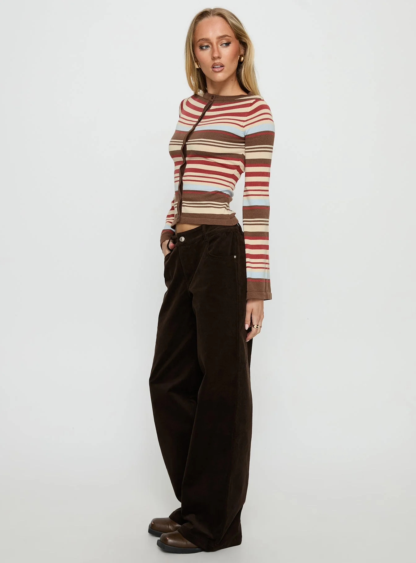 Kenza Wide Leg Corduroy Trousers Brown - Image 4