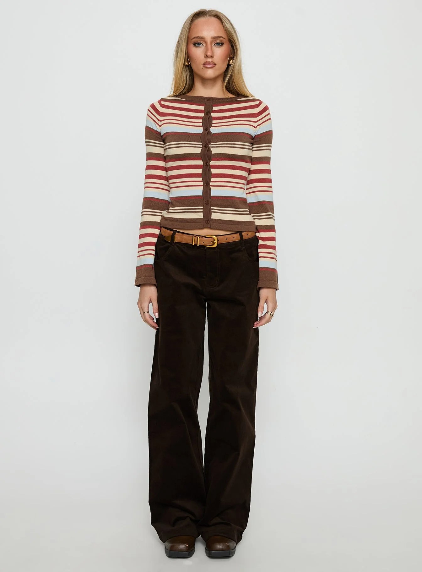 Kenza Wide Leg Corduroy Trousers Brown - Image 7