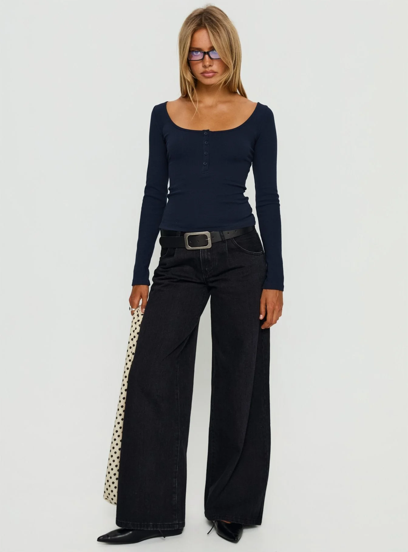 Keslie Long Sleeve Henley Top Navy - Image 2