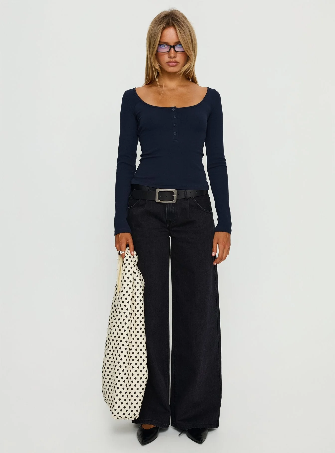 Keslie Long Sleeve Henley Top Navy - Image 6