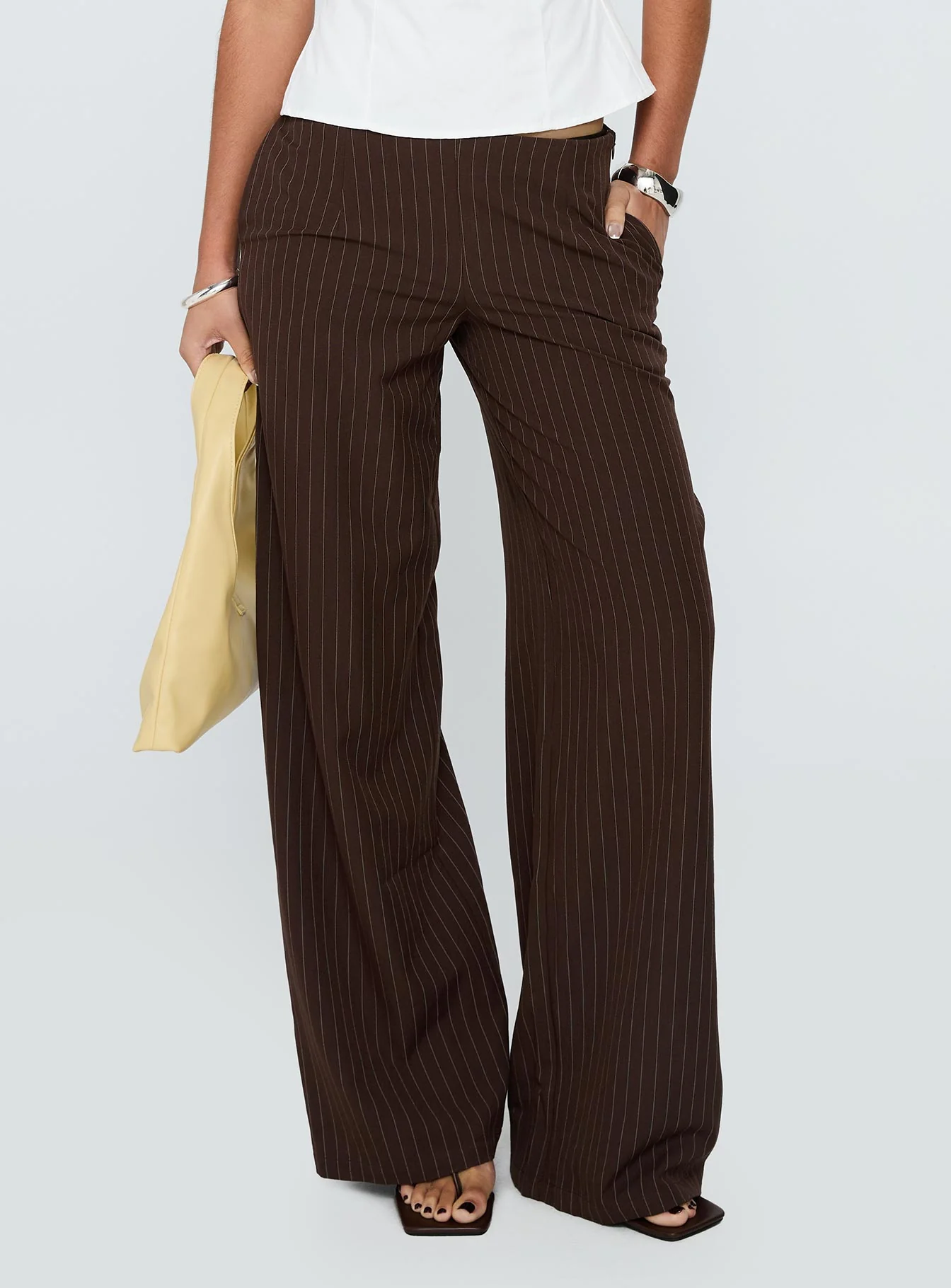 Khane Low Rise Wide Leg Trousers Brown Pinstripe - Image 2