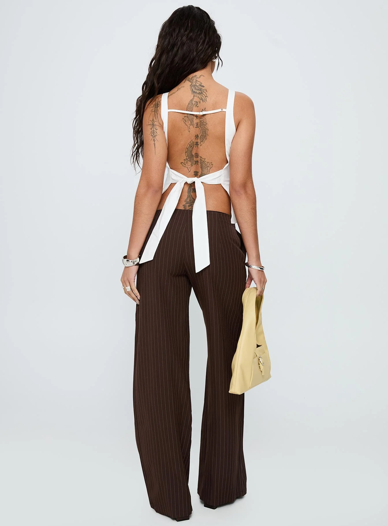 Khane Low Rise Wide Leg Trousers Brown Pinstripe - Image 5