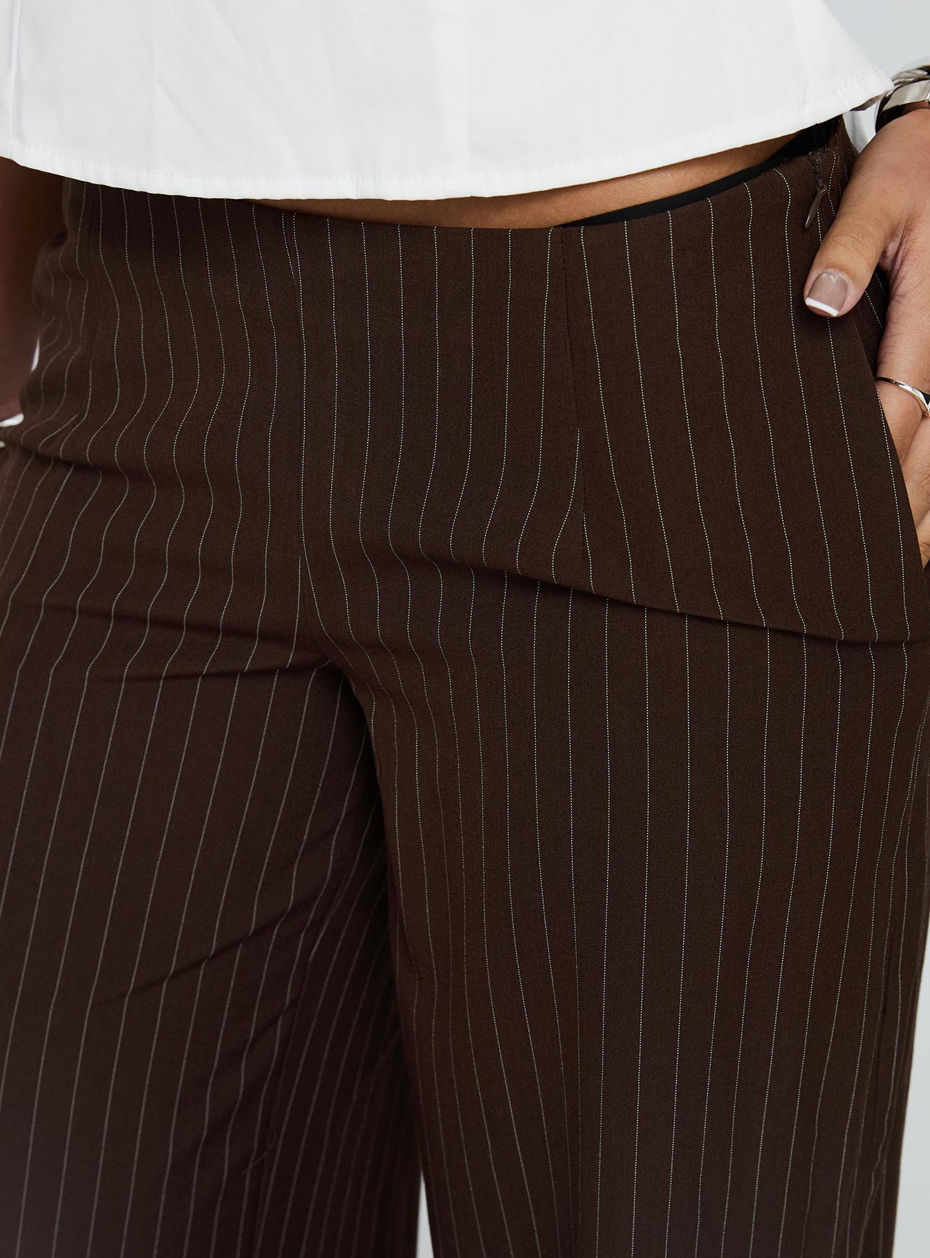 Khane Low Rise Wide Leg Trousers Brown Pinstripe - Image 6