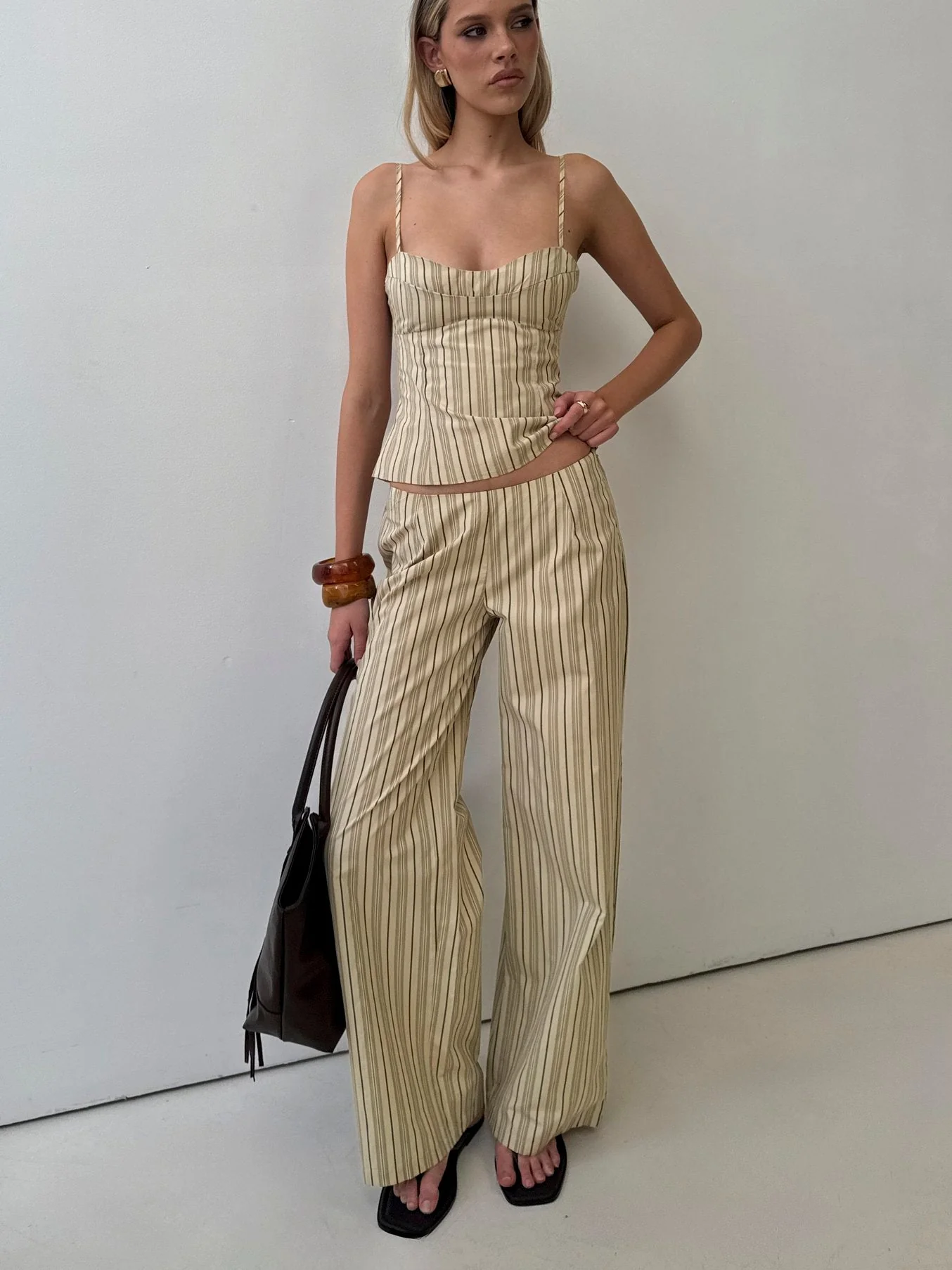 Kierstyn Corset Set Beige Stripe