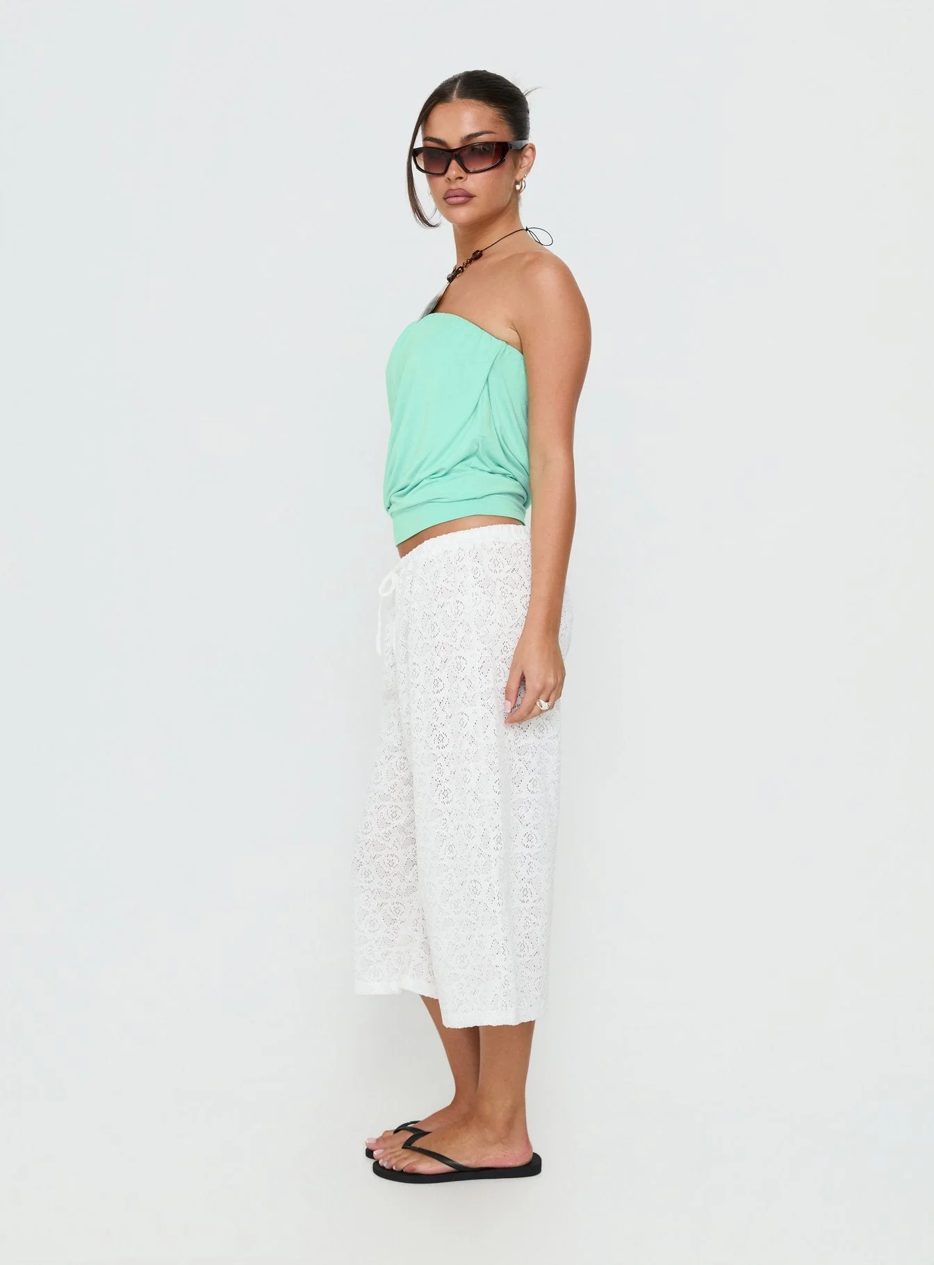 Kiss Me Quick 3/4 Lace Drawstring Pants White - Image 4
