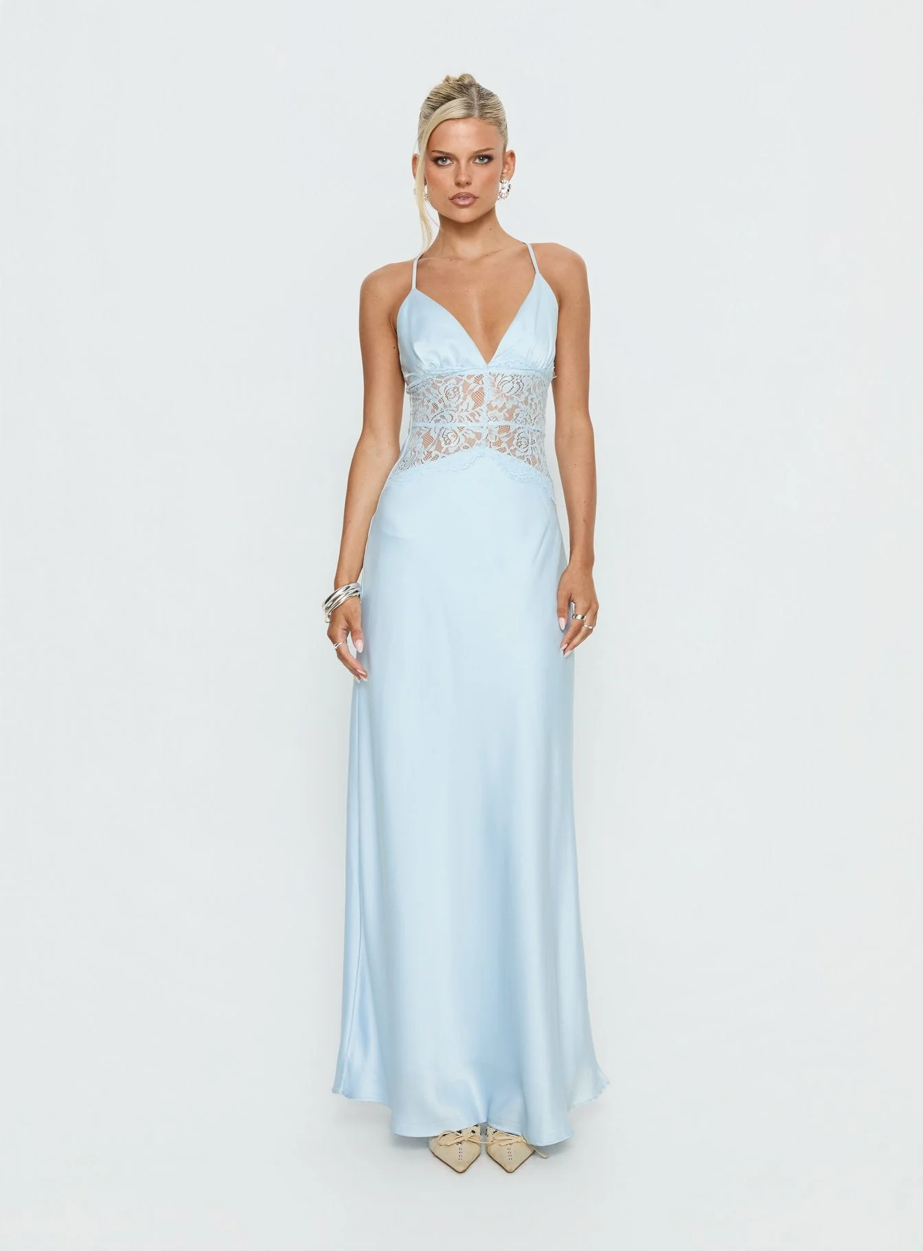 Klairee Halter Lace Maxi Dress Icy Blue - Image 9
