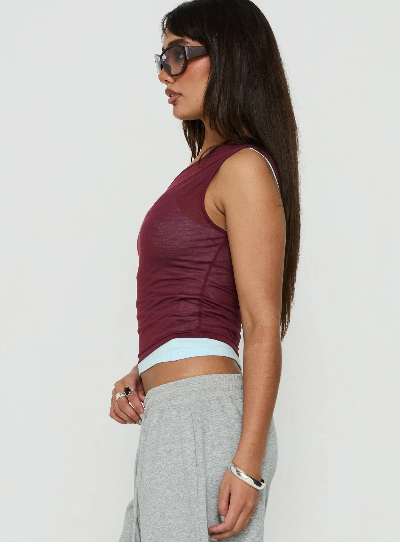 Klaretta Off Shoulder Draped Layered Top Burgundy / Blue - Image 4