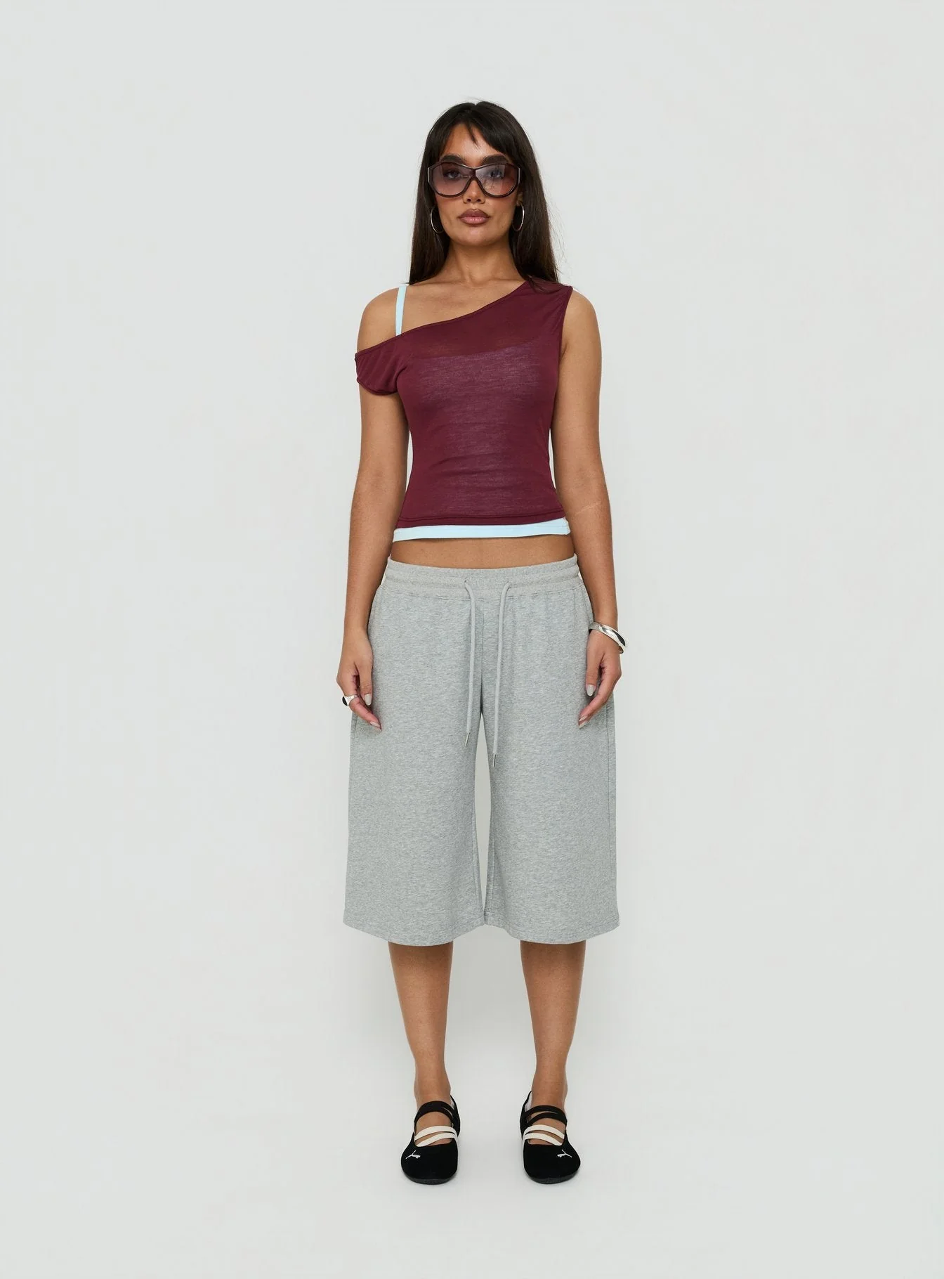 Klaretta Off Shoulder Draped Layered Top Burgundy / Blue - Image 7