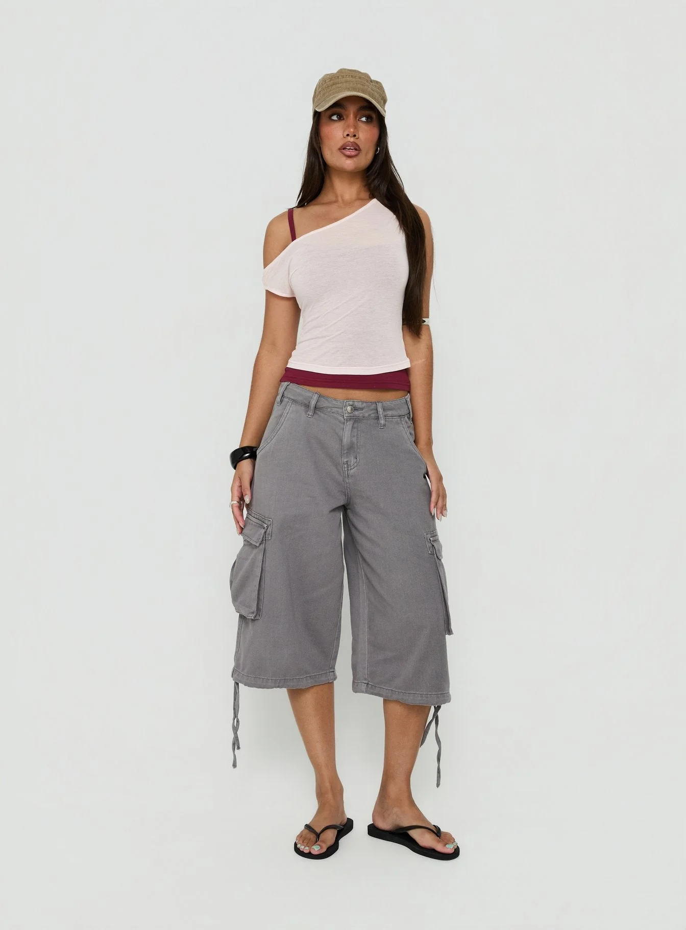 Klaretta Off Shoulder Draped Layered Top Pink / Burgundy - Image 2